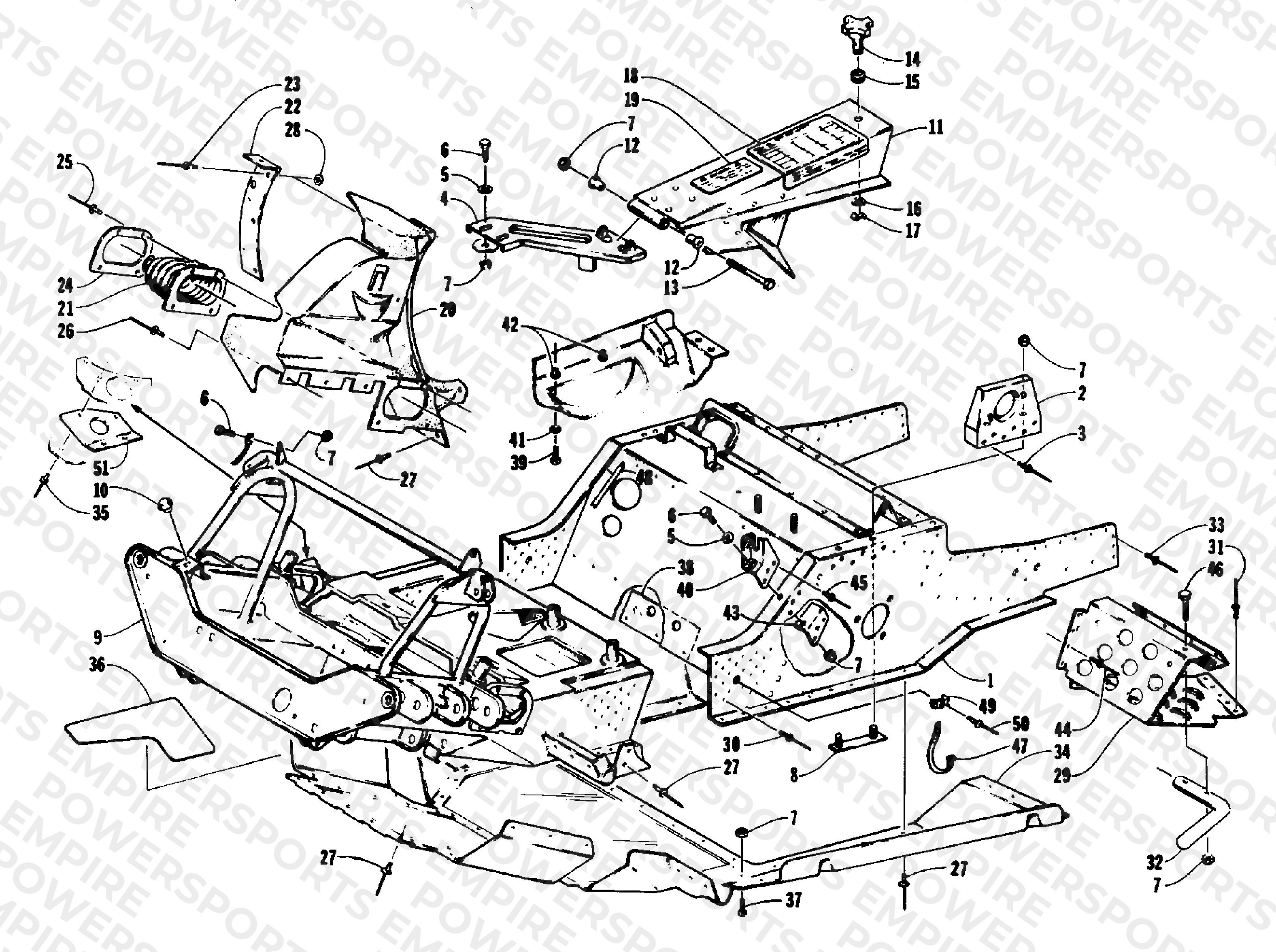 FRONT FRAME, BELLY PAN AND FOOTREST ASSEMBLY