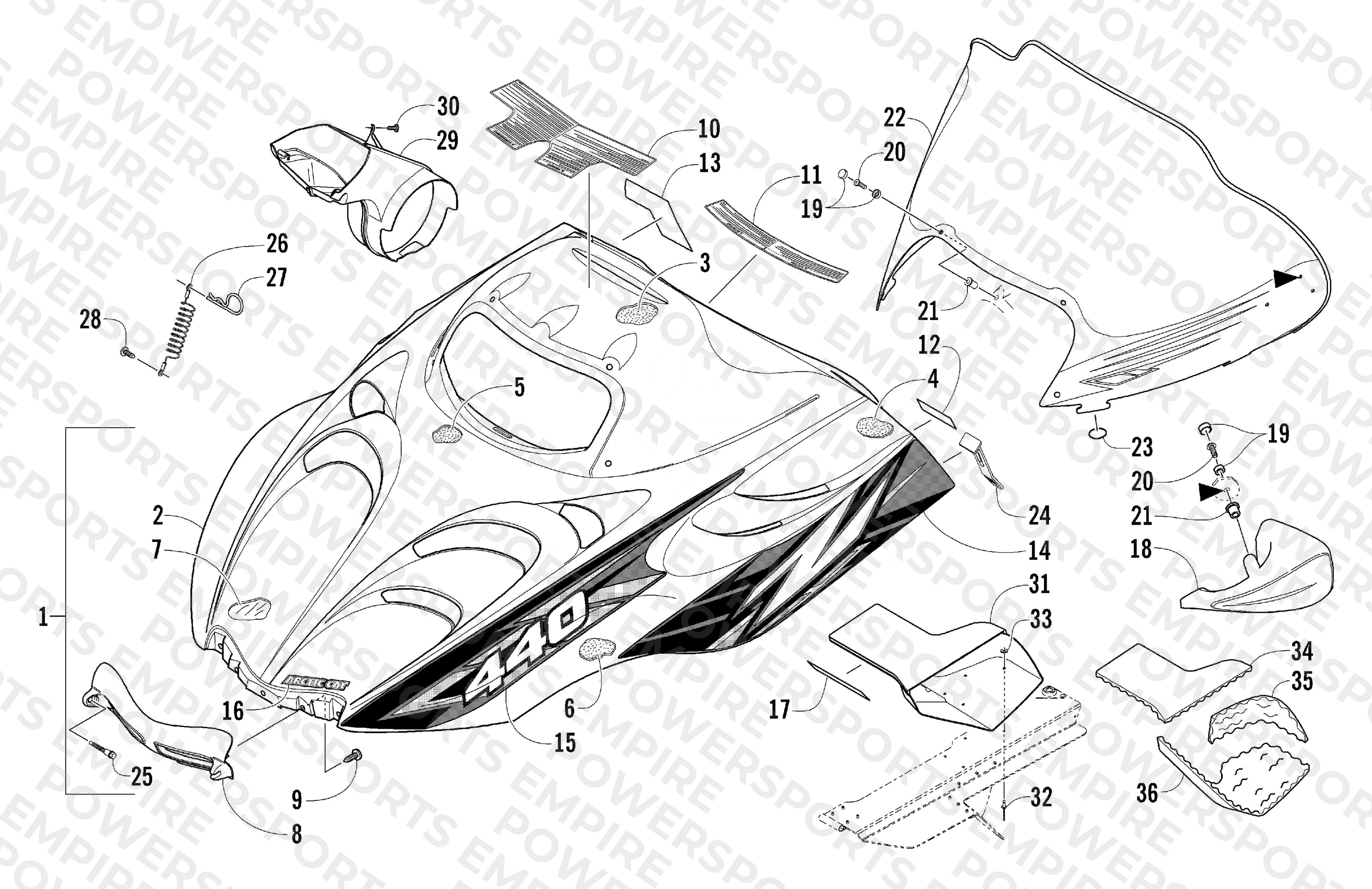 HOOD AND WINDSHIELD ASSEMBLY