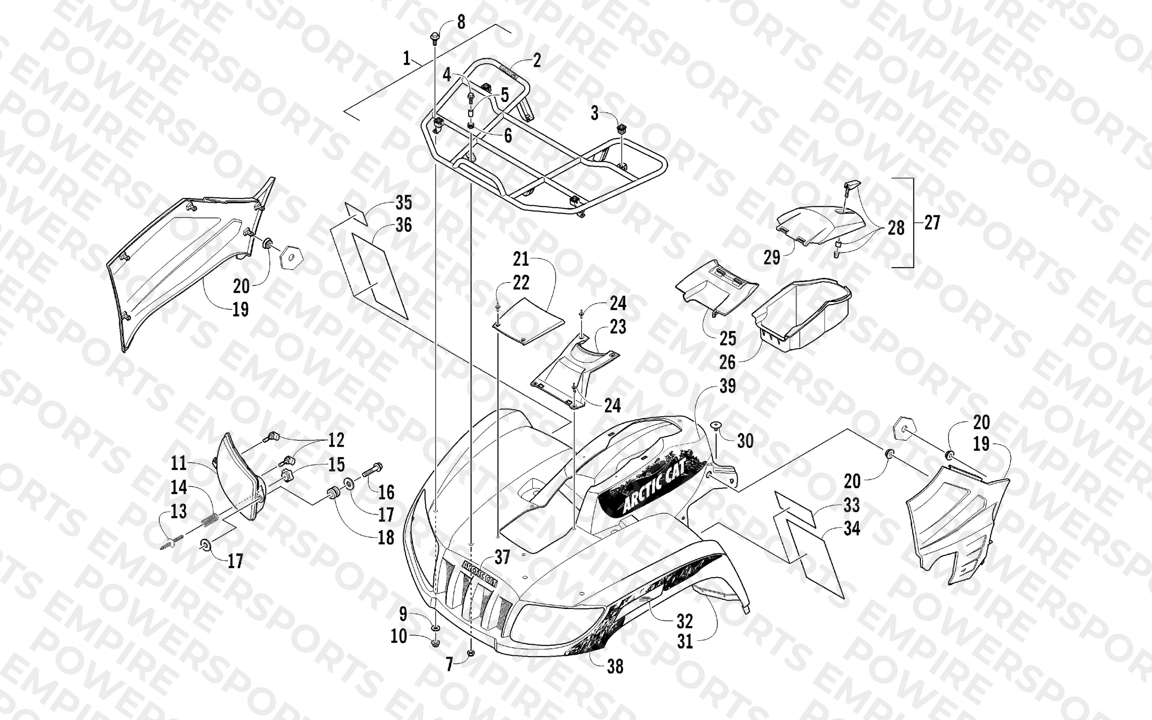 FRONT RACK, BODY PANEL, AND HEADLIGHT ASSEMBLIES
