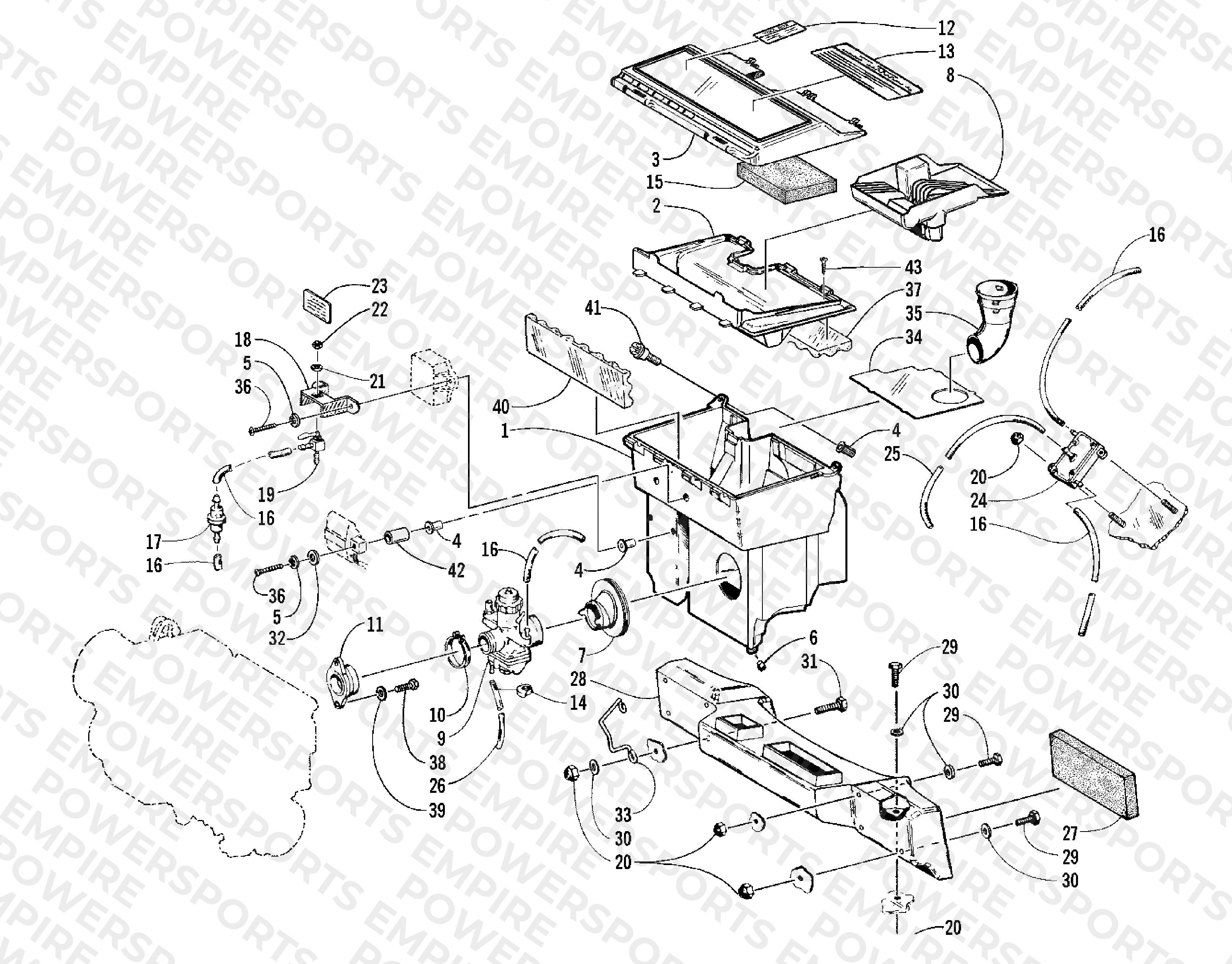 CARBURETOR, FUEL PUMP, AND AIR SILENCER ASSEMBLY