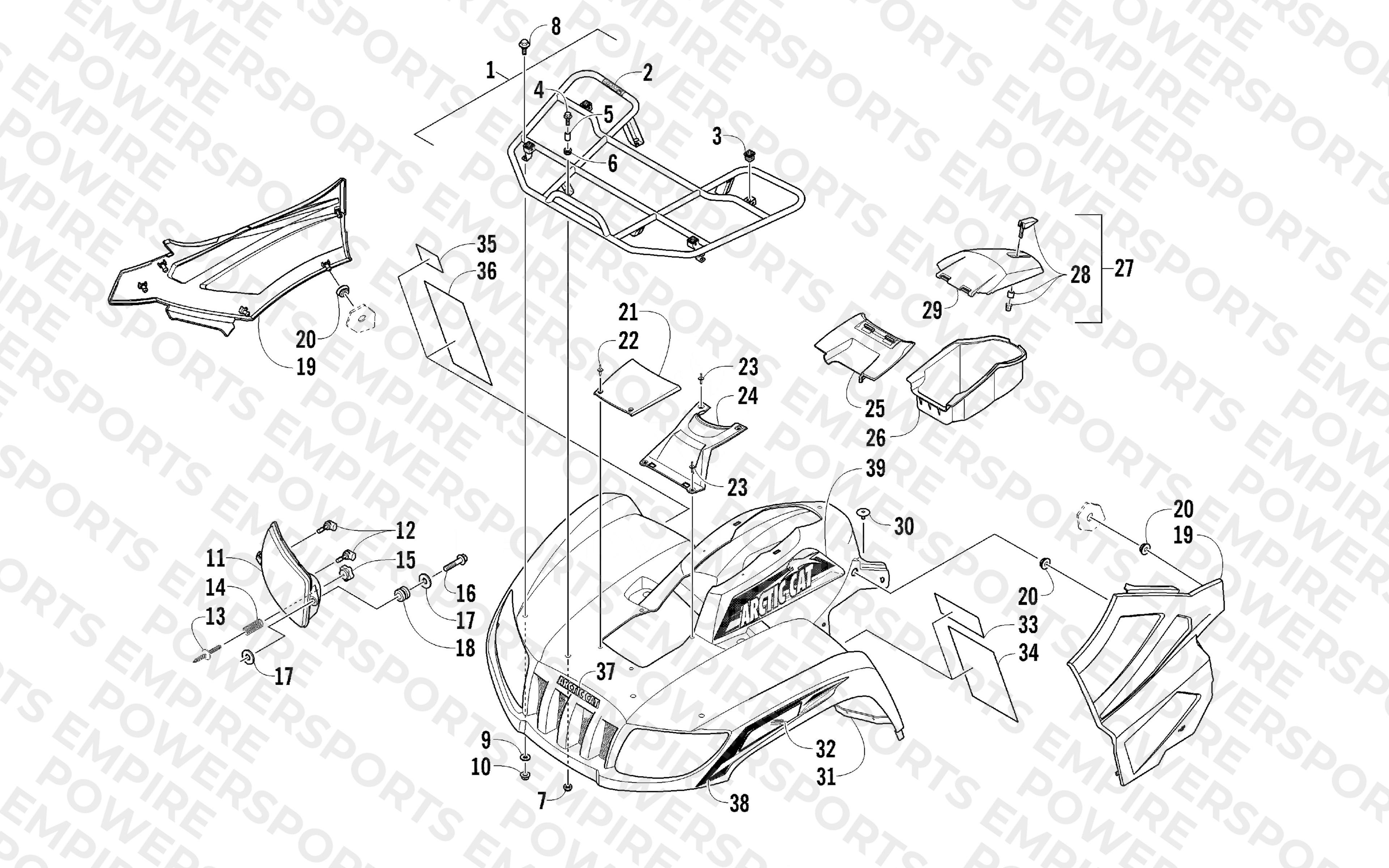 FRONT RACK, BODY PANEL, AND HEADLIGHT ASSEMBLIES