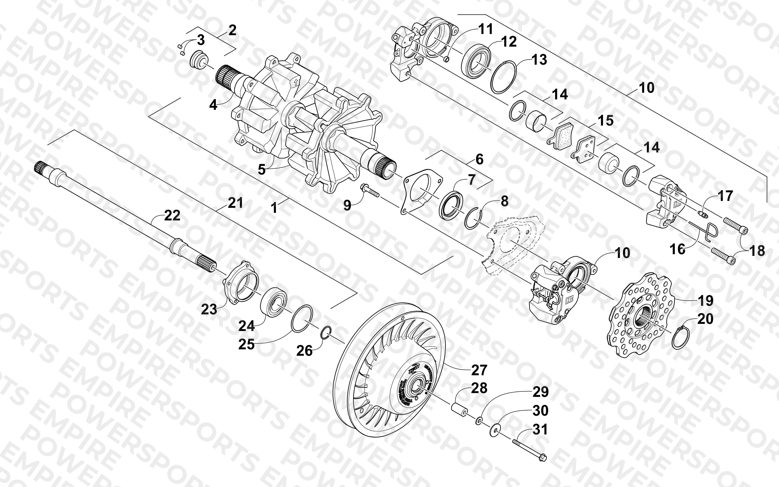 DRIVE TRAIN SHAFTS AND BRAKE ASSEMBLIES
