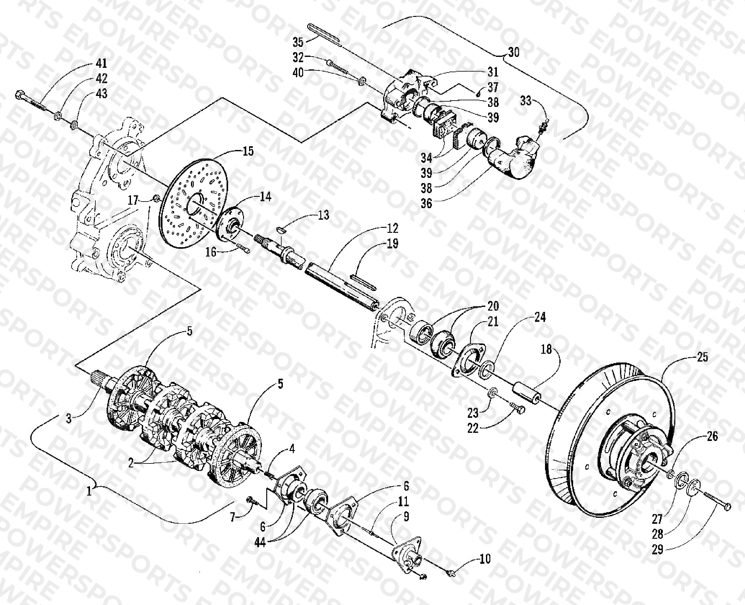 DRIVE TRAIN SHAFTS AND BRAKE ASSEMBLIES
