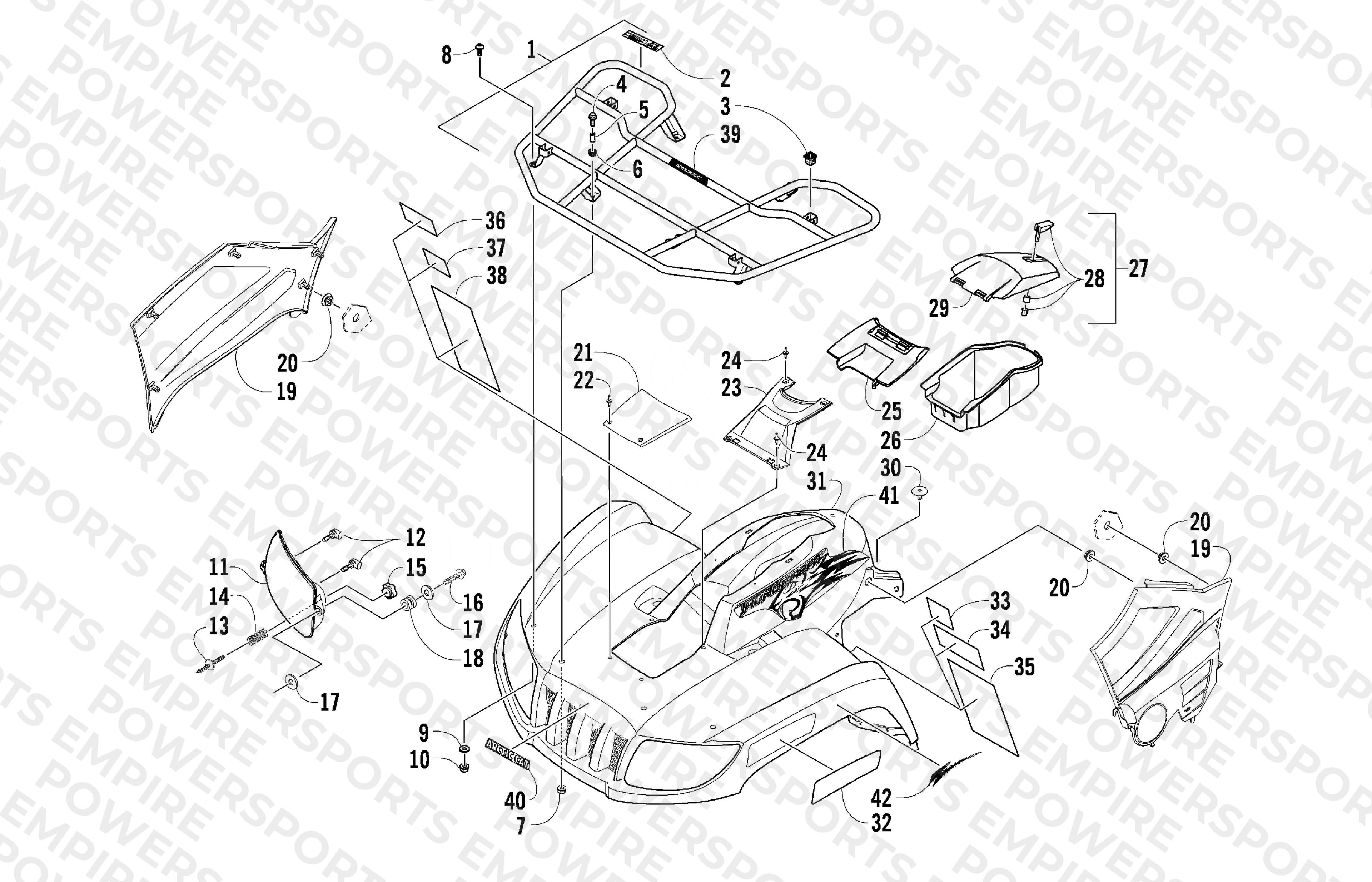 FRONT RACK, BODY PANEL, AND HEADLIGHT ASSEMBLIES