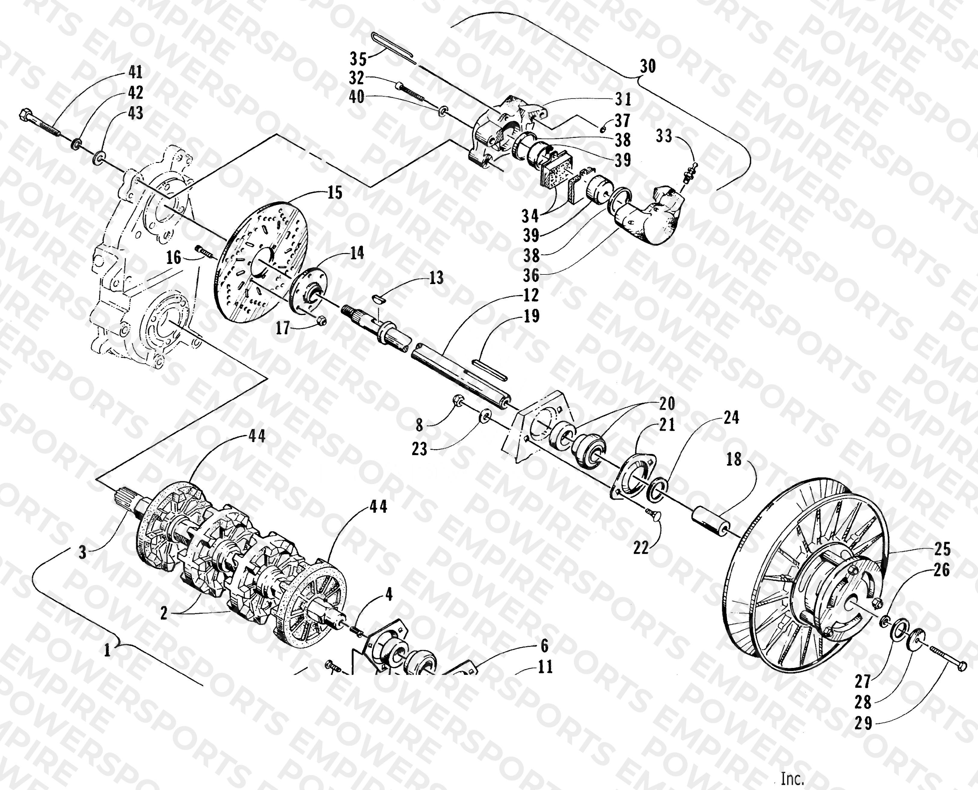 DRIVE TRAIN SHAFTS AND BRAKE ASSEMBLIES