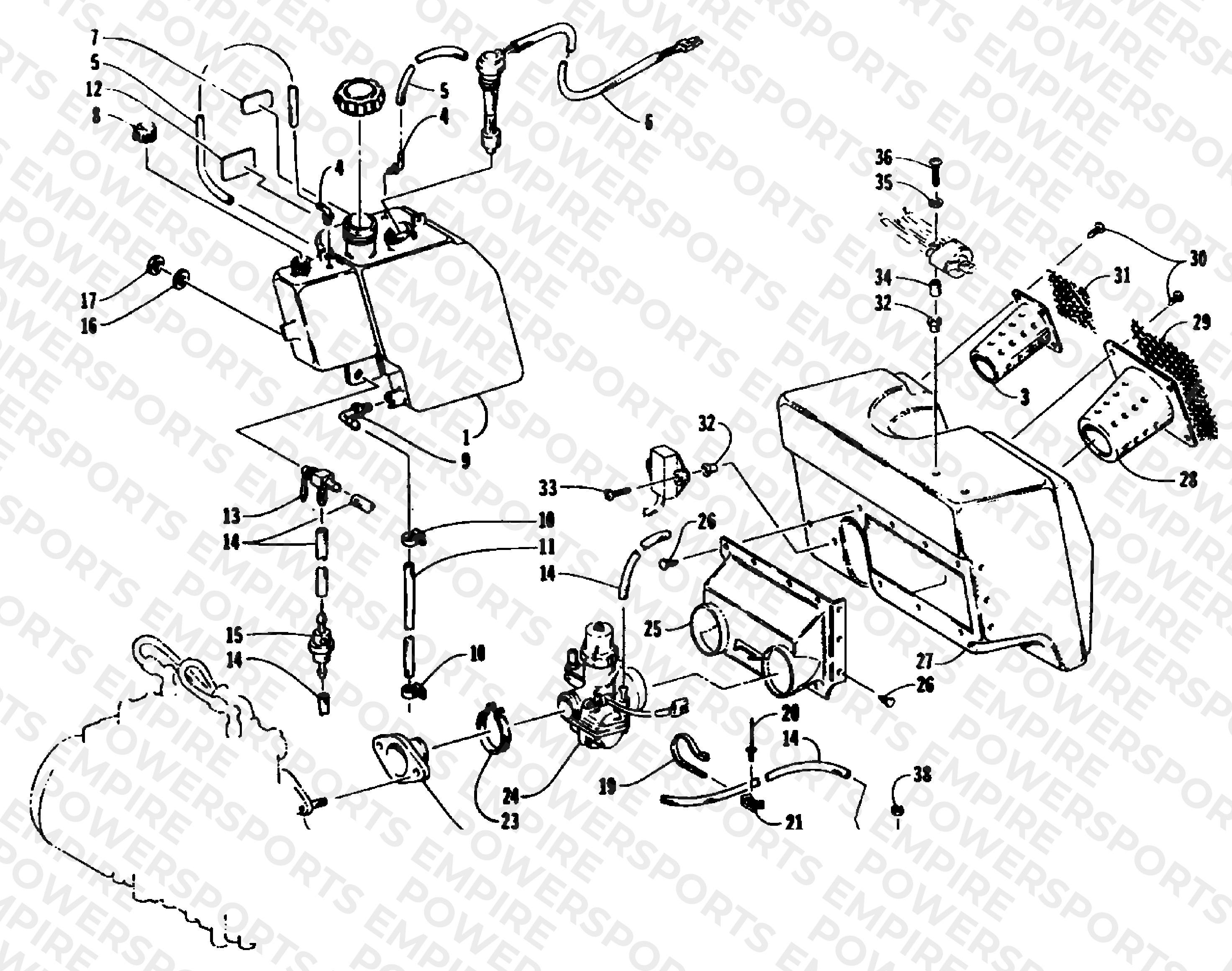 OIL TANK, CARBURETOR, FUEL PUMP, AND SILENCER