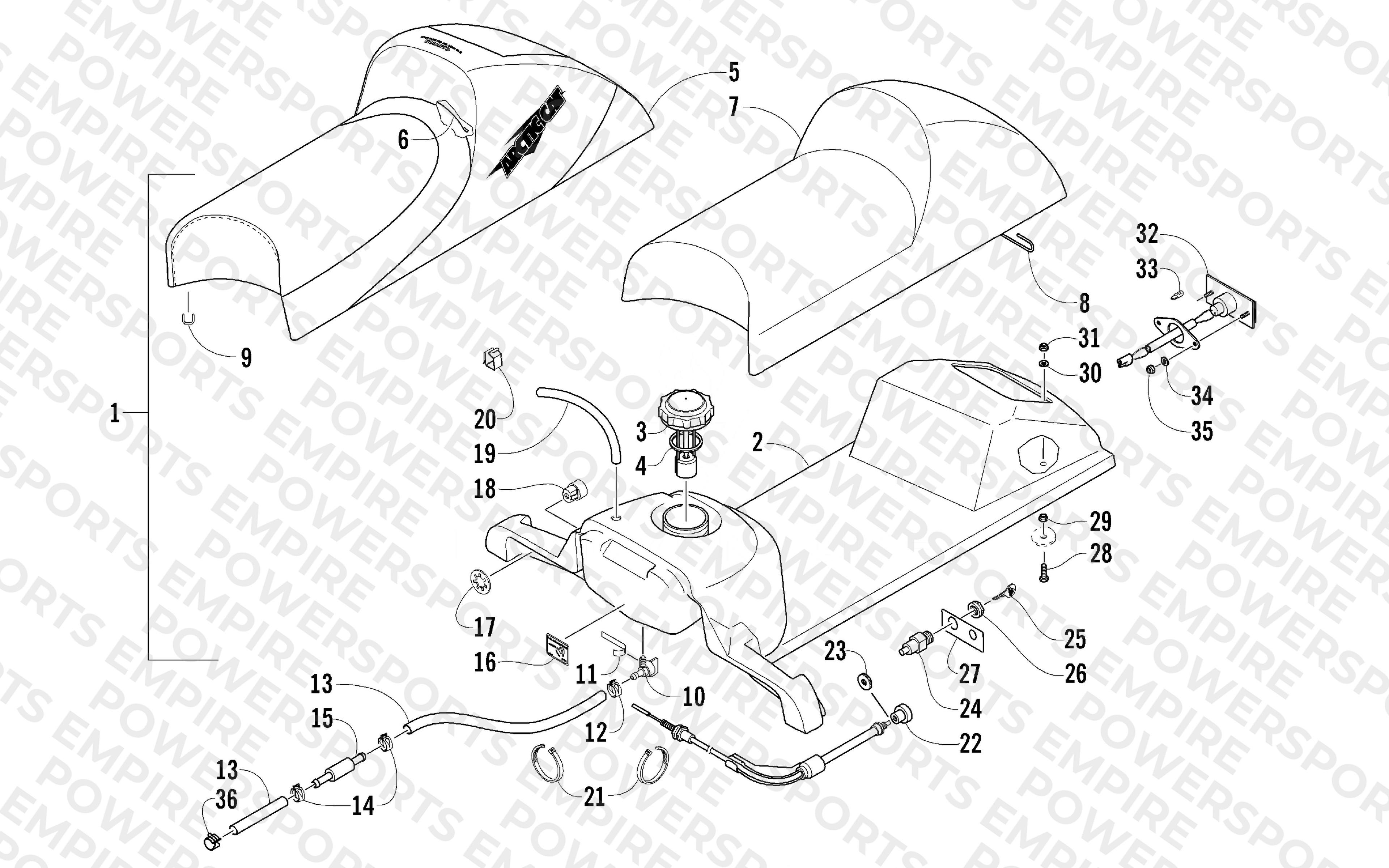 GAS TANK, SEAT, AND TAILLIGHT ASSEMBLY