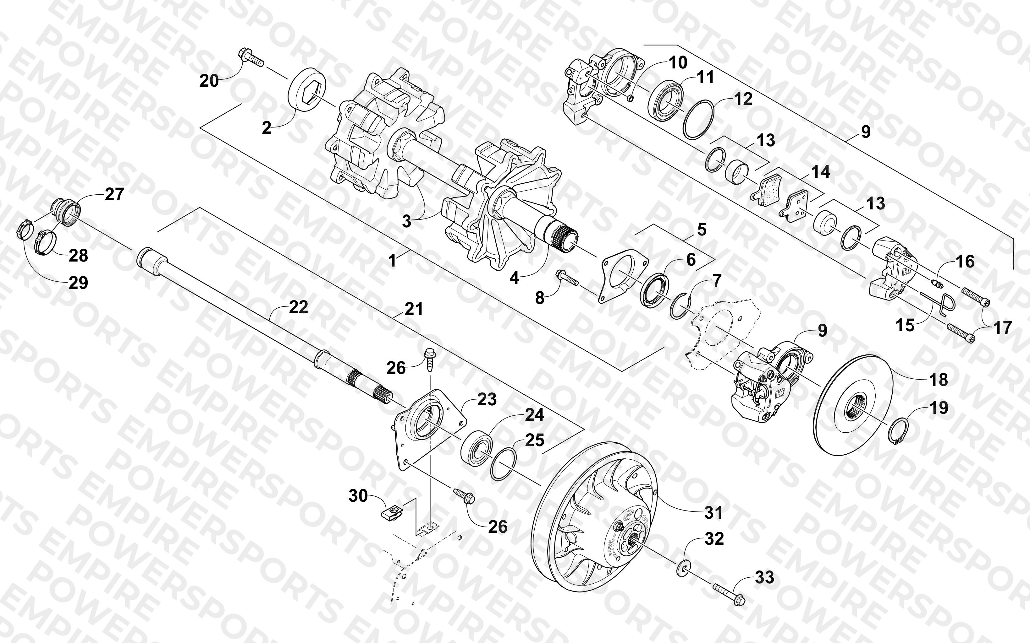 DRIVE TRAIN SHAFTS AND BRAKE ASSEMBLIES