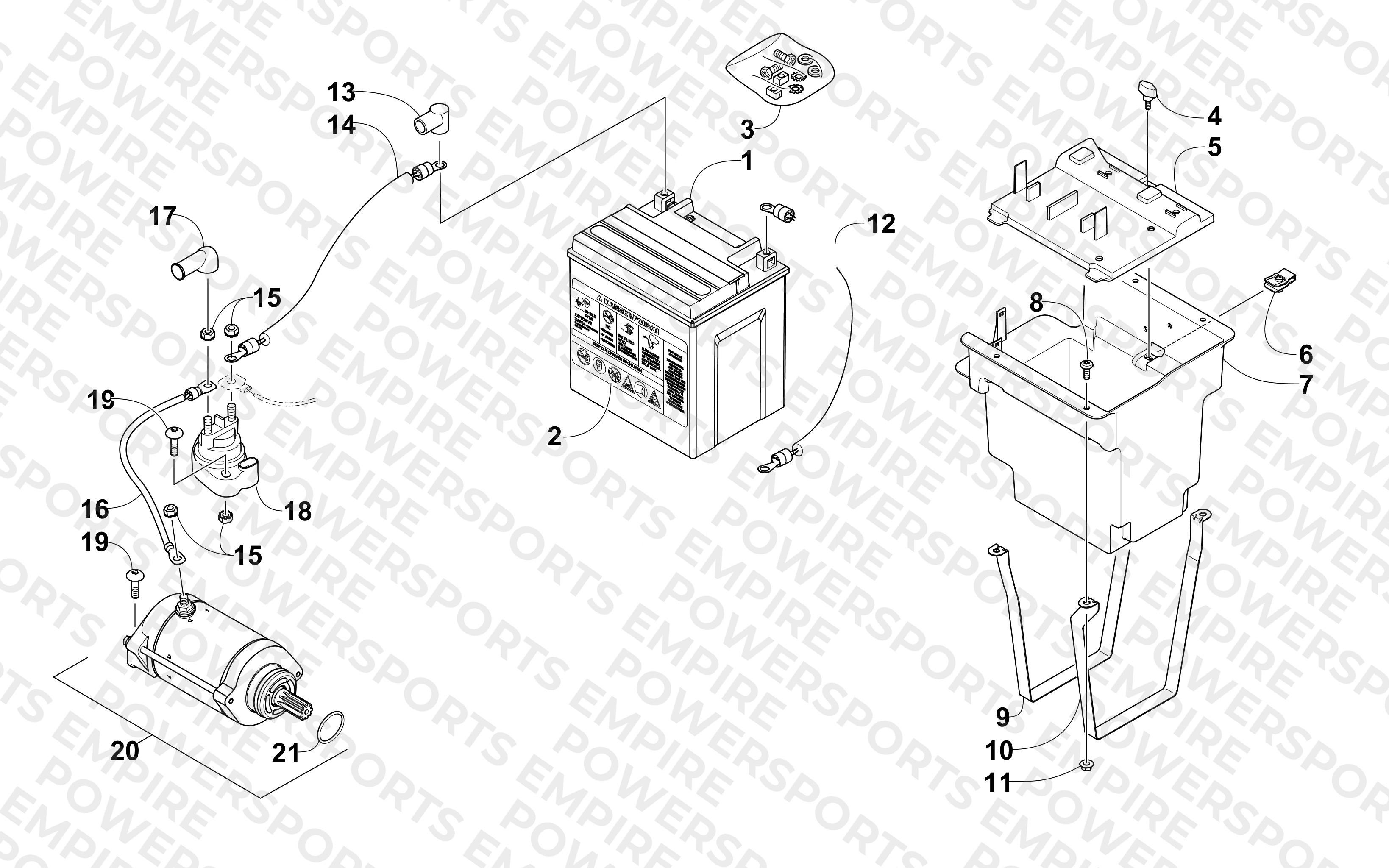 BATTERY AND STARTER MOTOR ASSEMBLY