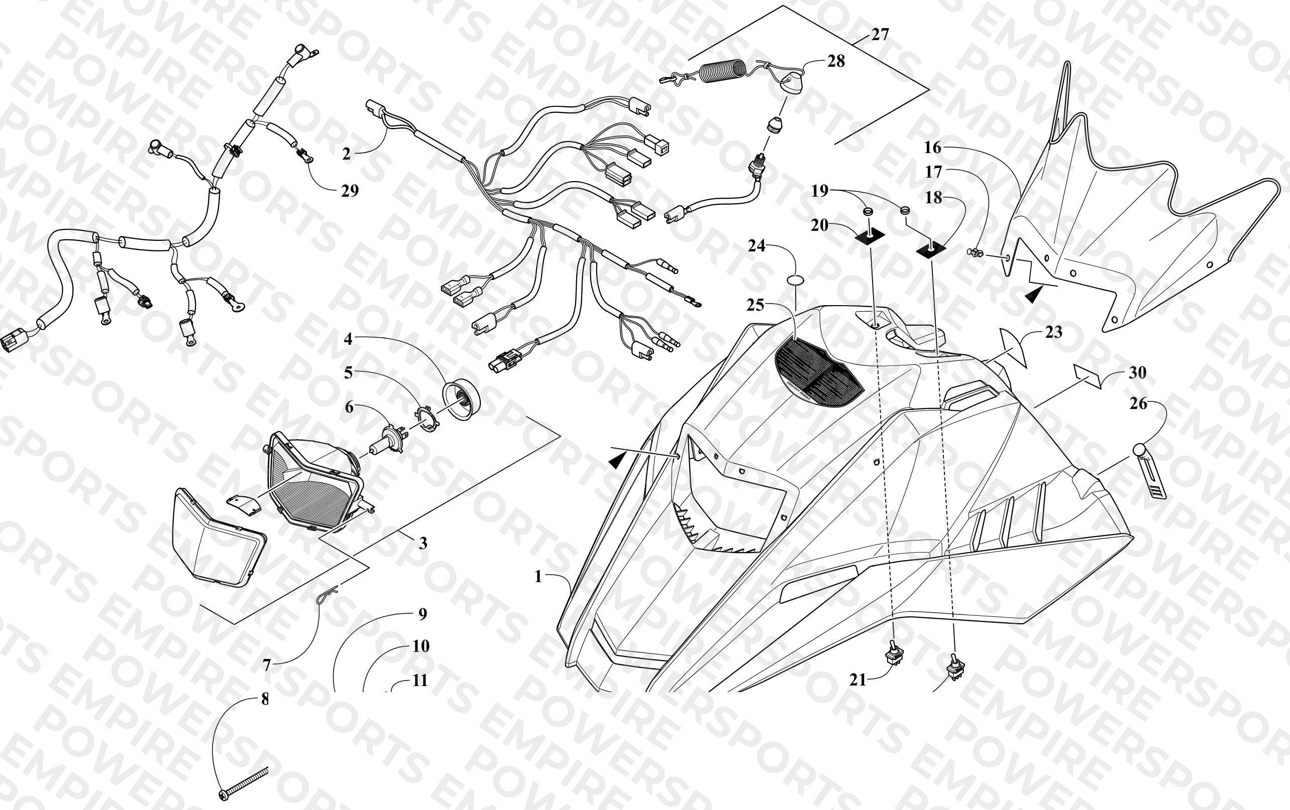 HOOD, HEADLIGHT, AND WINDSHIELD ASSEMBLY