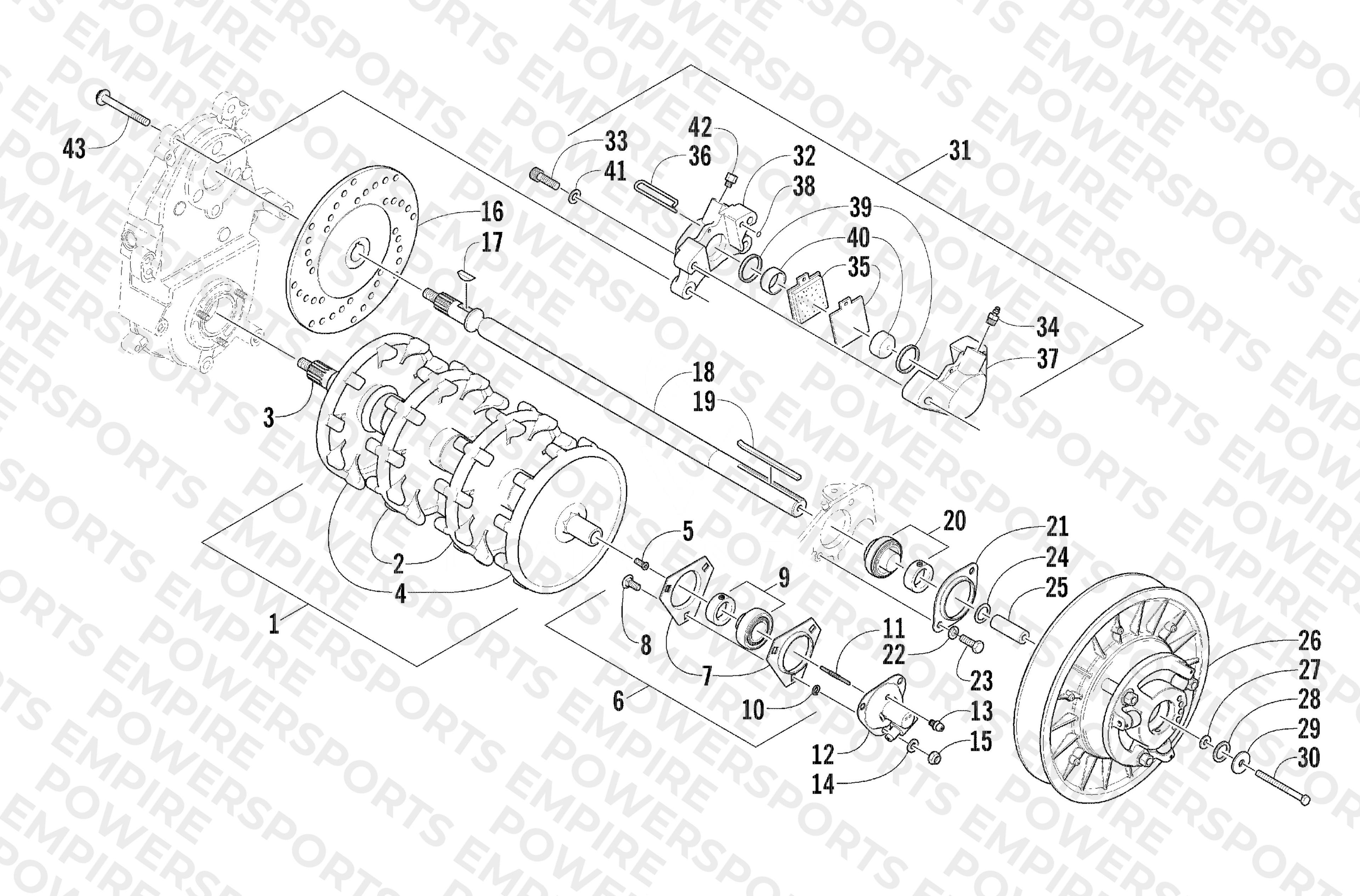 DRIVE TRAIN SHAFTS AND BRAKE ASSEMBLIES