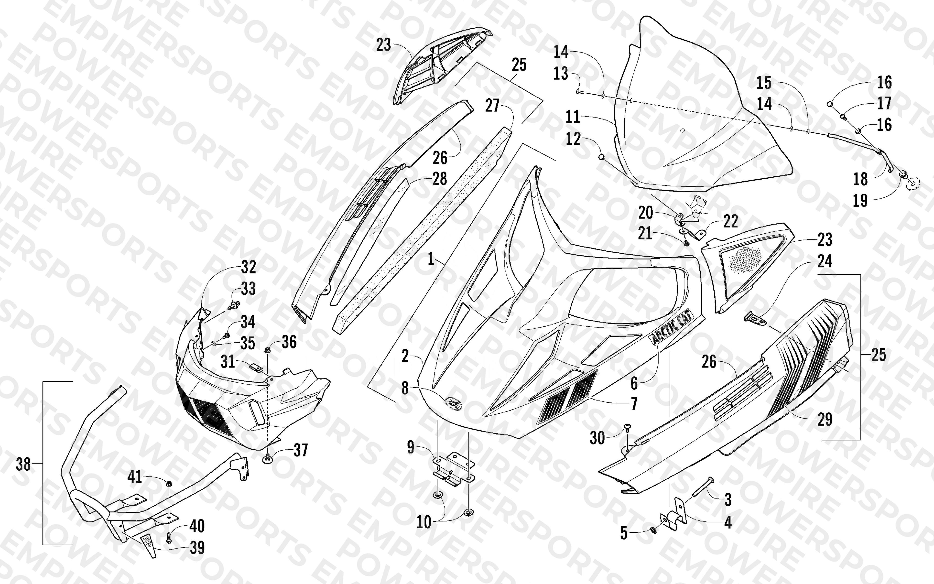 HOOD, WINDSHIELD, AND FRONT BUMPER ASSEMBLY