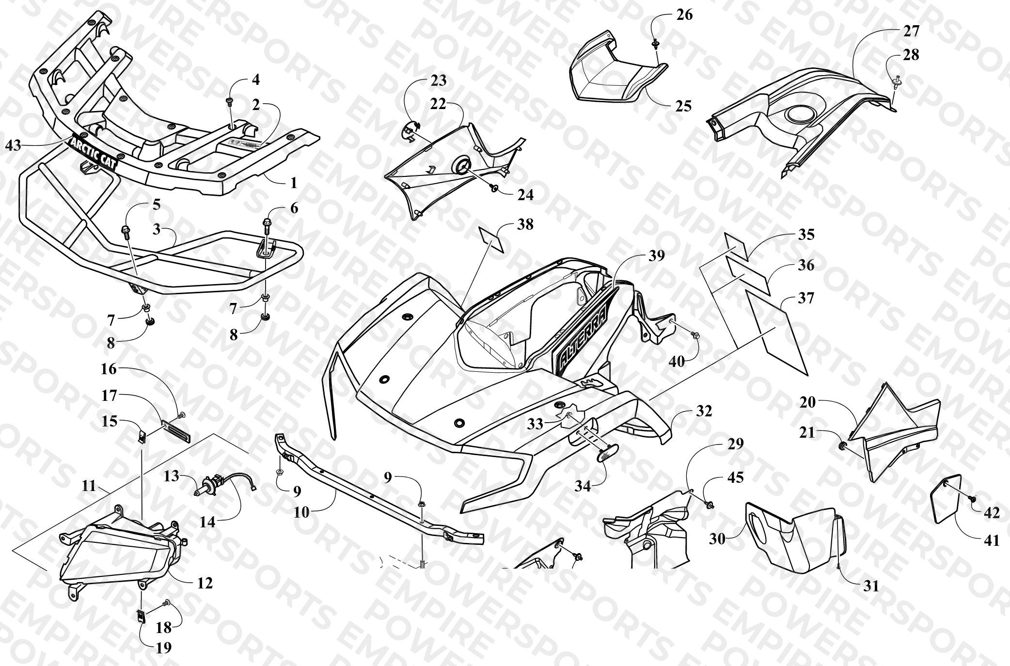 FRONT BODY, RACK, AND HEADLIGHT ASSEMBLY