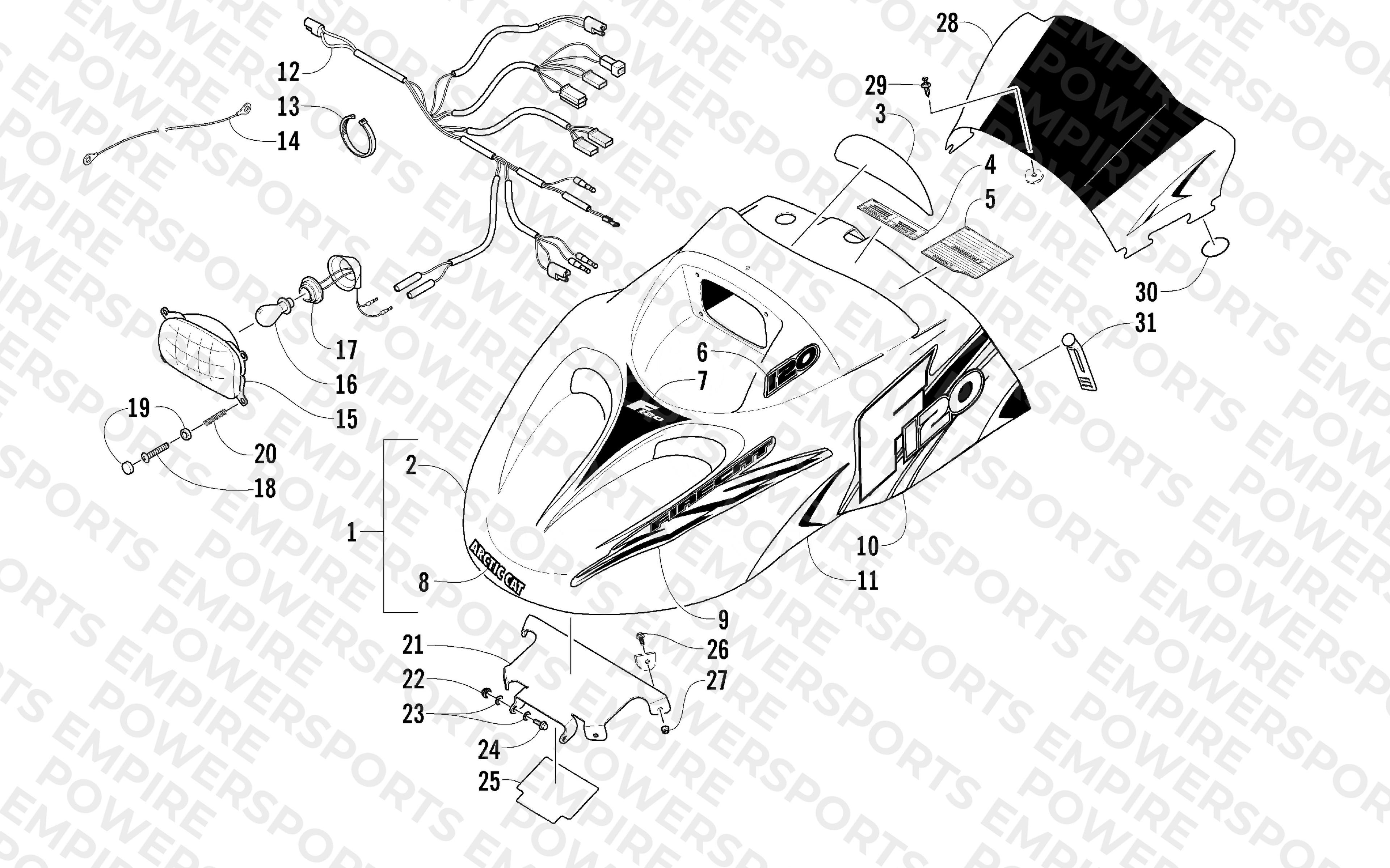 HOOD, HEADLIGHT, AND WINDSHIELD ASSEMBLY