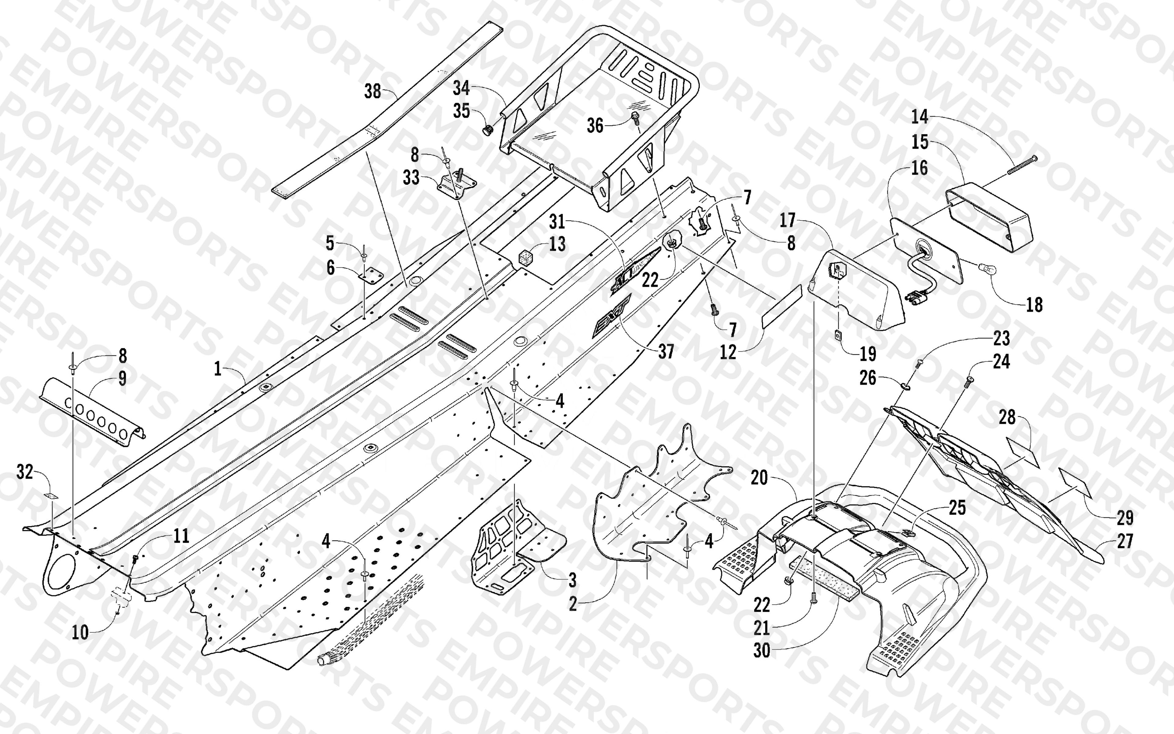 TUNNEL, REAR BUMPER, AND TAILLIGHT ASSEMBLY