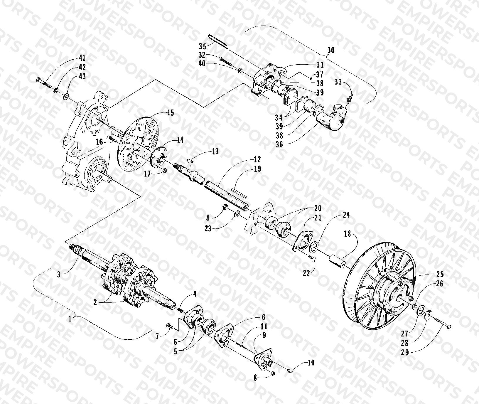 DRIVE TRAIN SHAFTS AND BRAKE ASSEMBLIES