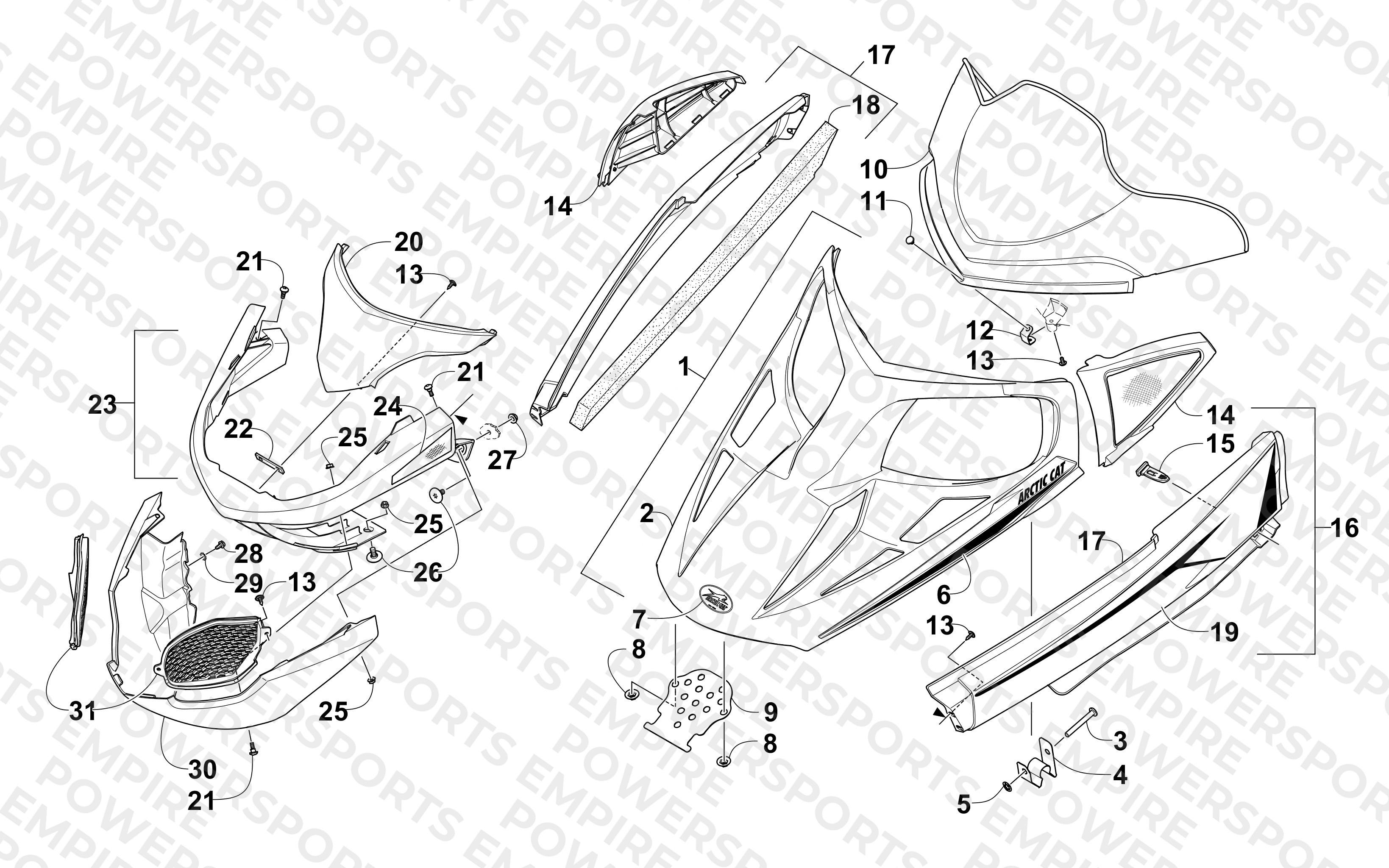 HOOD, WINDSHIELD, AND FRONT BUMPER ASSEMBLY