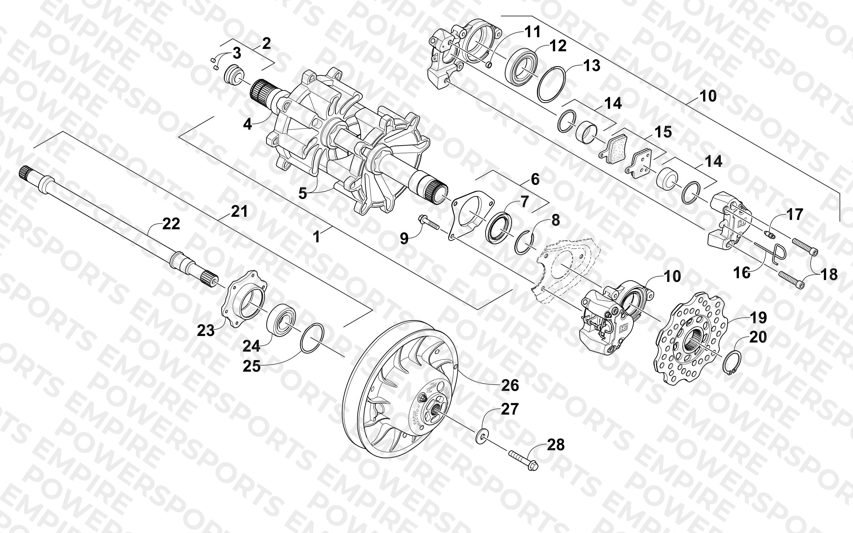 DRIVE TRAIN SHAFTS AND BRAKE ASSEMBLIES