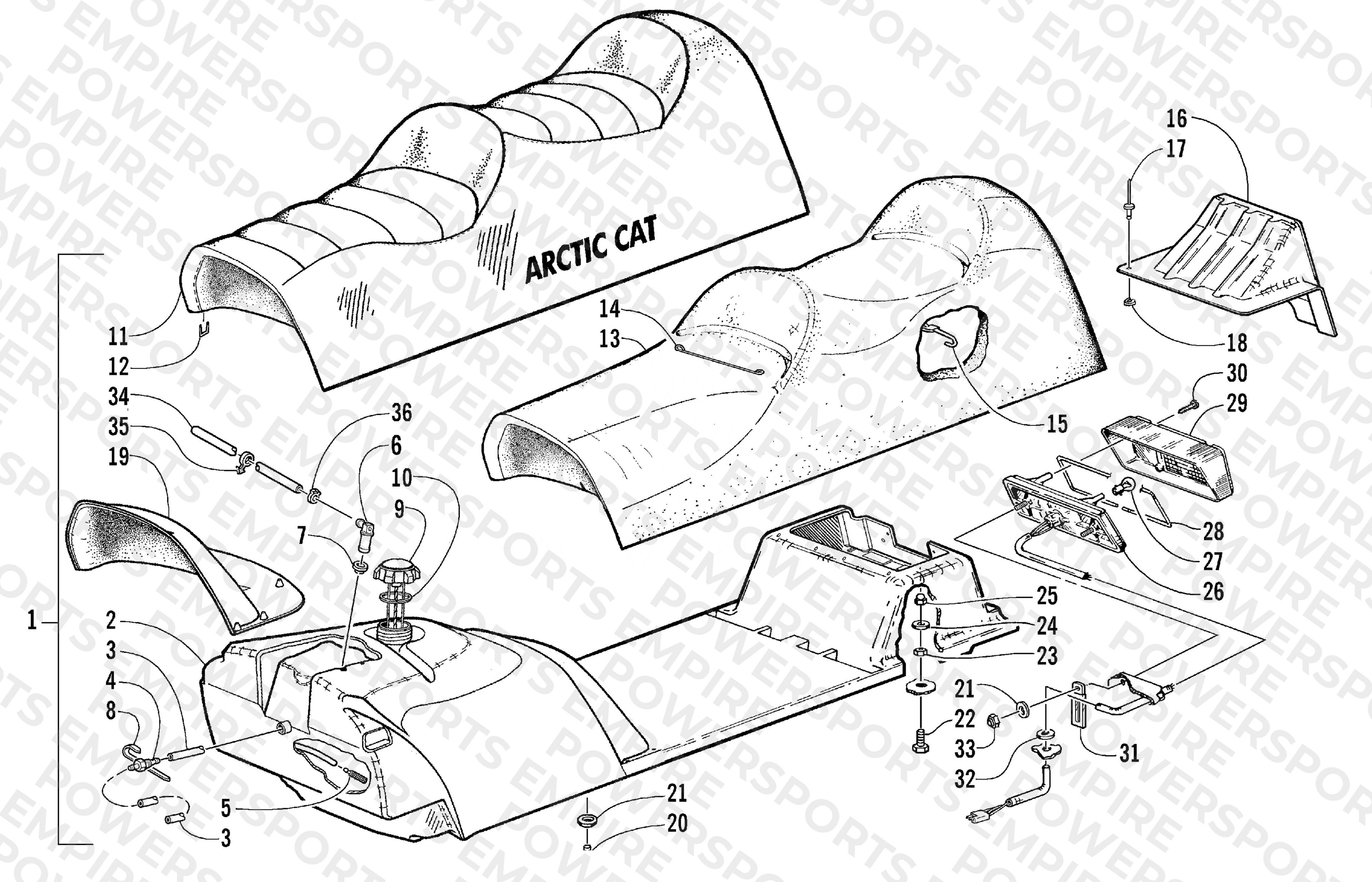 GAS TANK, SEAT, AND TAILLIGHT ASSEMBLY