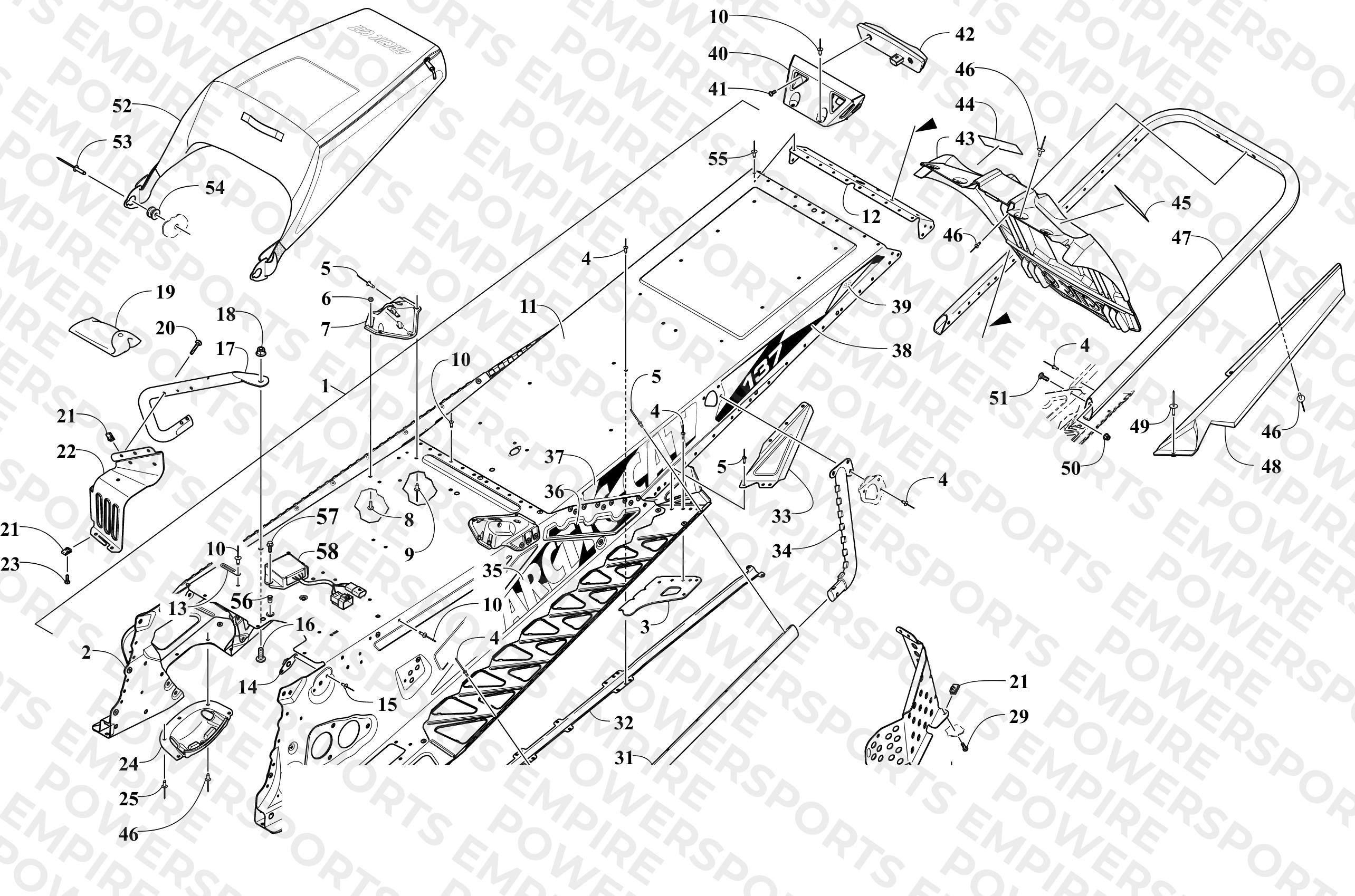 TUNNEL, REAR BUMPER, AND SNOWFLAP ASSEMBLY