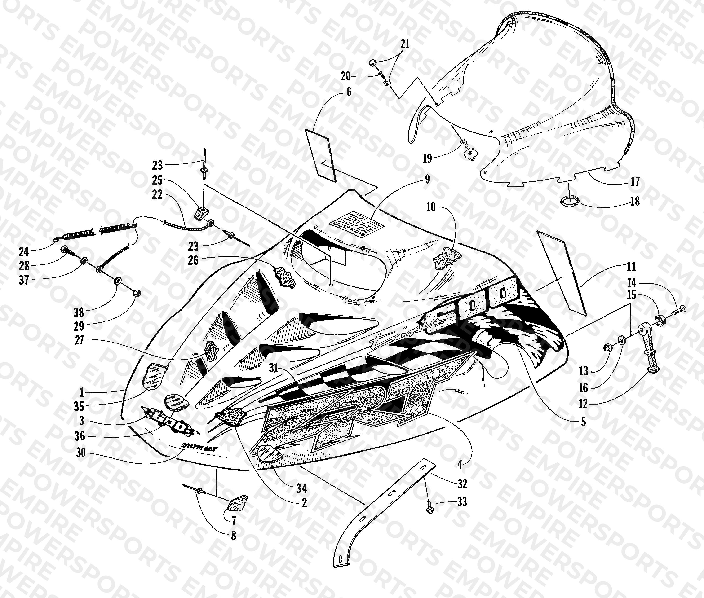 HOOD AND WINDSHIELD ASSEMBLY