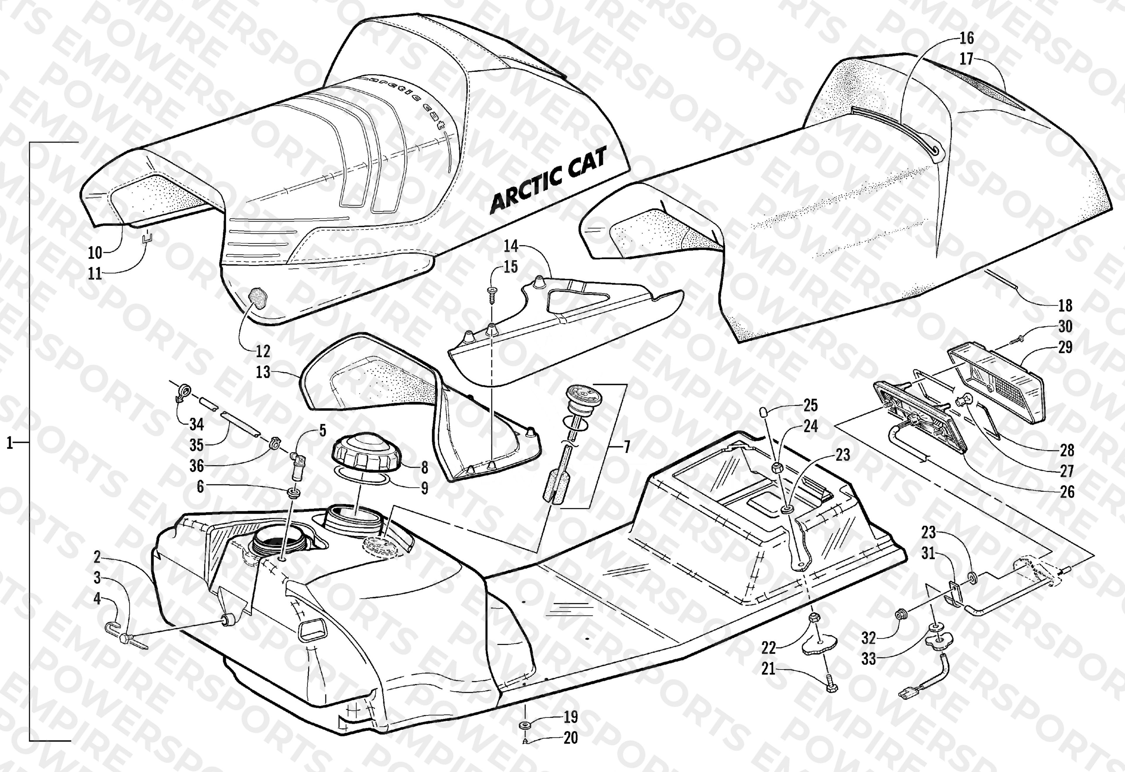 GAS TANK, SEAT, AND TAILLIGHT ASSEMBLY
