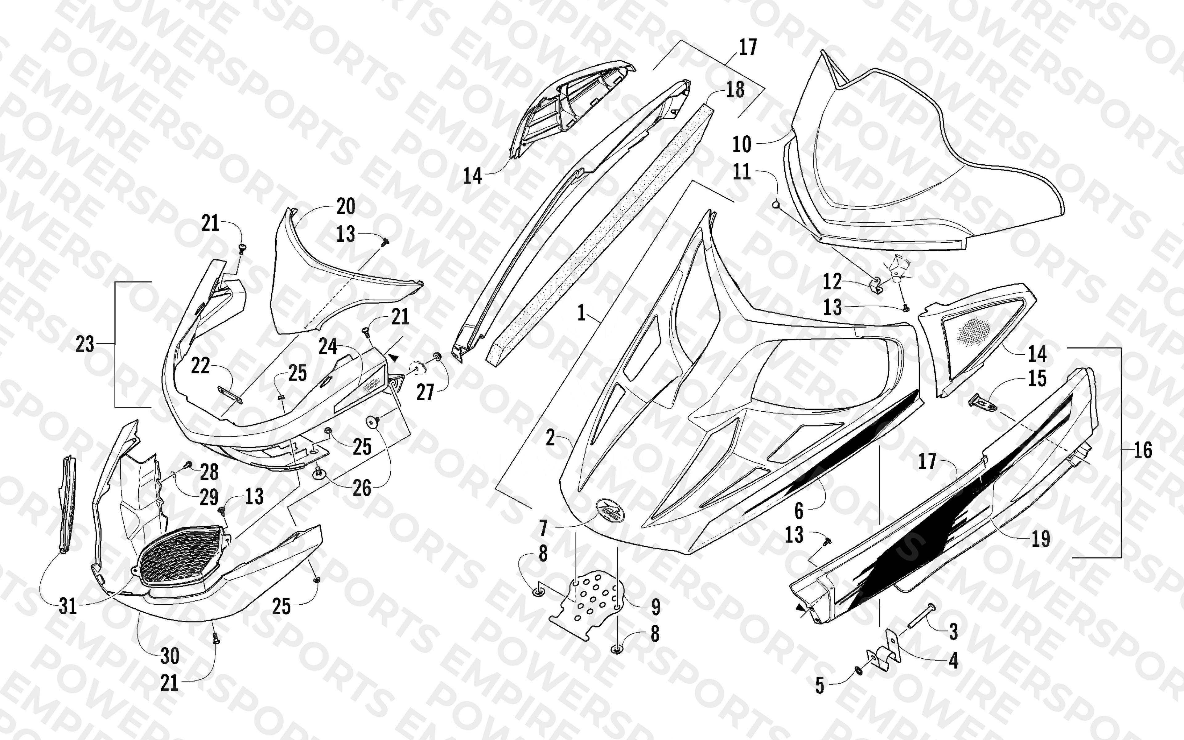 HOOD, WINDSHIELD, AND FRONT BUMPER ASSEMBLY