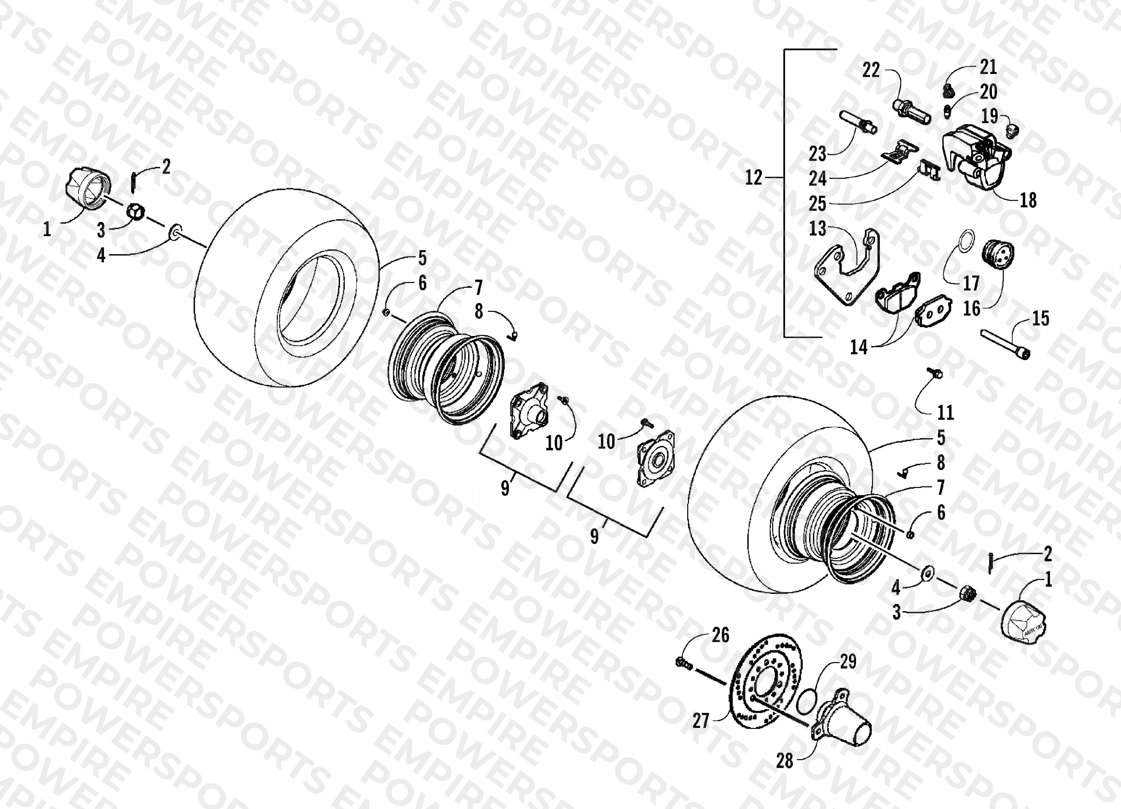 REAR WHEEL AND BRAKE ASSEMBLIES