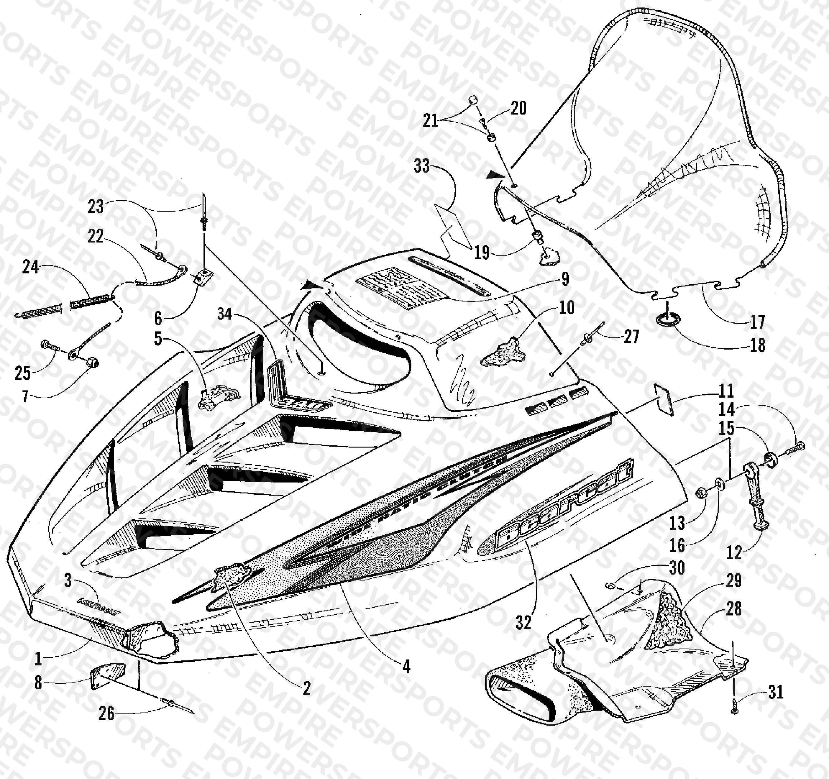 HOOD AND WINDSHIELD ASSEMBLY