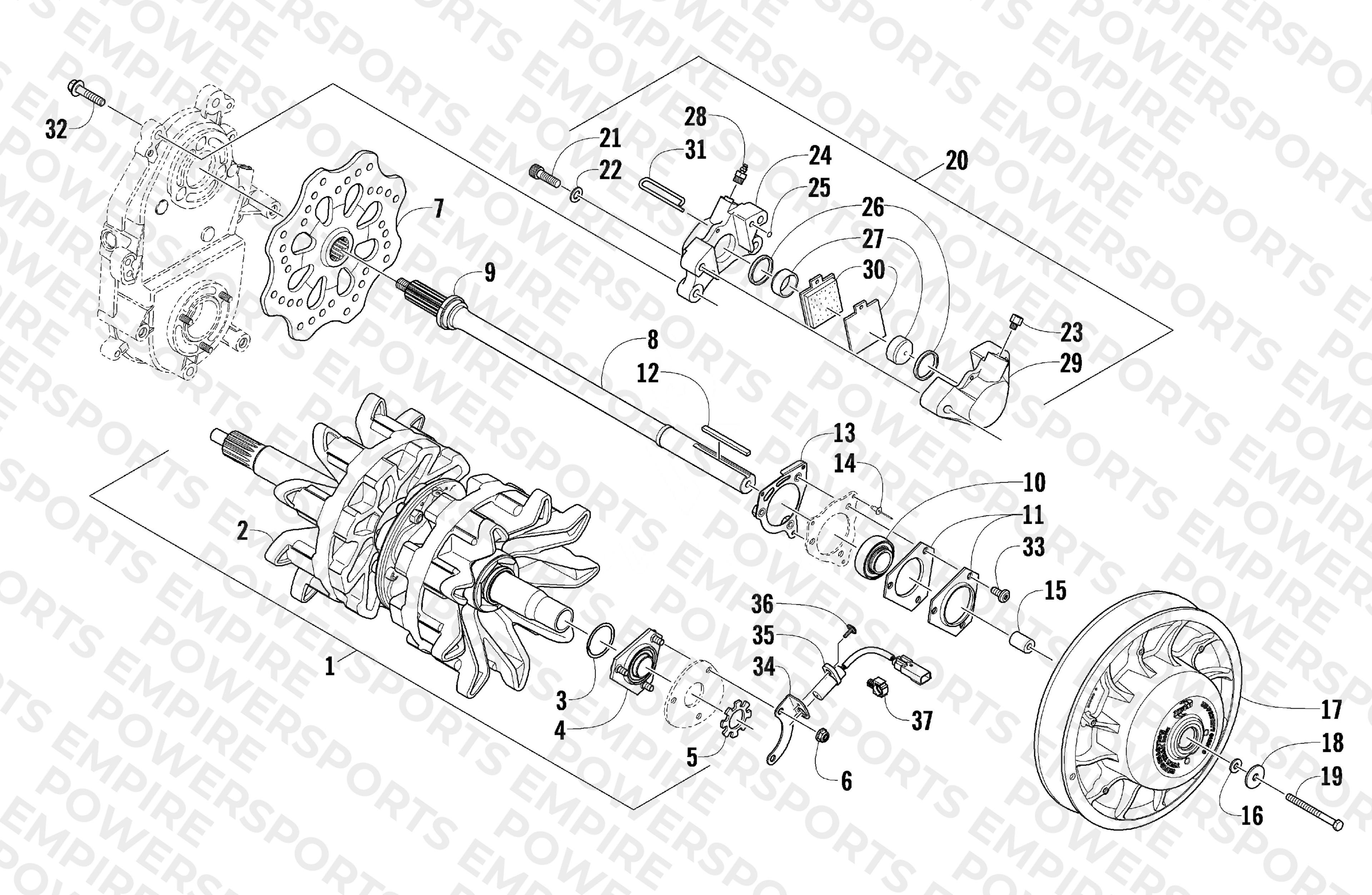 DRIVE TRAIN SHAFT AND BRAKE ASSEMBLIES