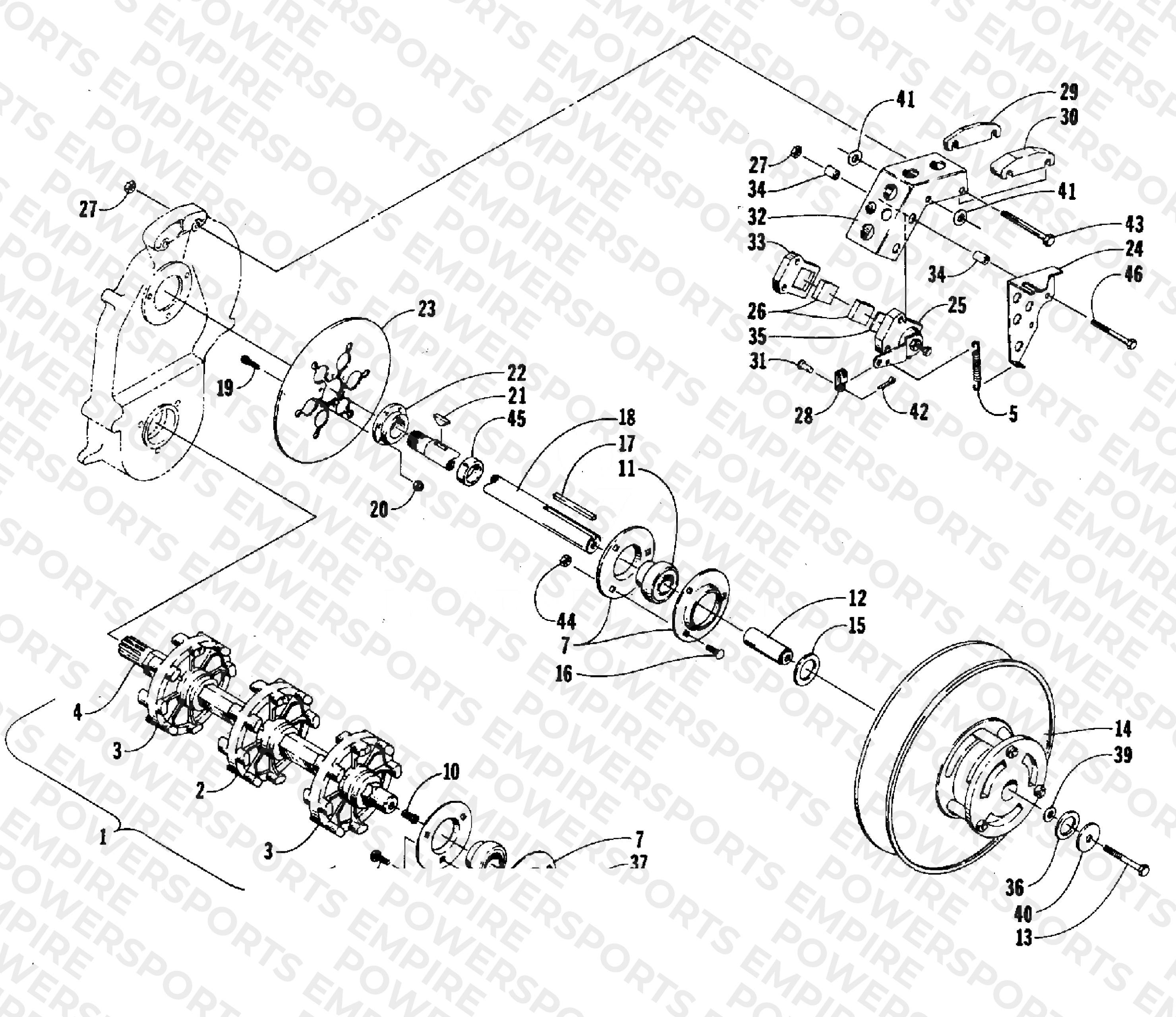 DRIVE TRAIN SHAFTS AND BRAKE ASSEMBLIES