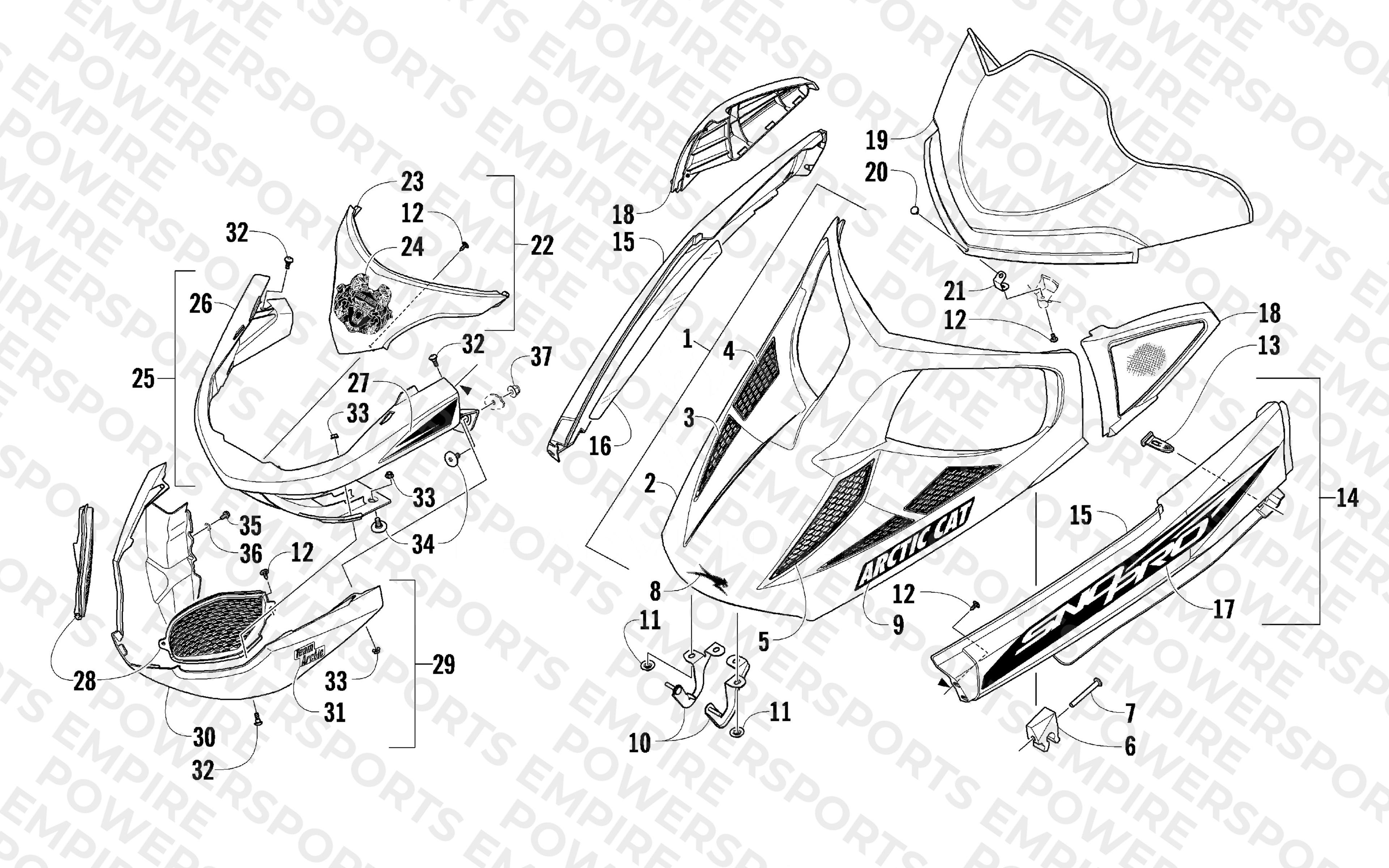 HOOD, WINDSHIELD, AND FRONT BUMPER ASSEMBLY