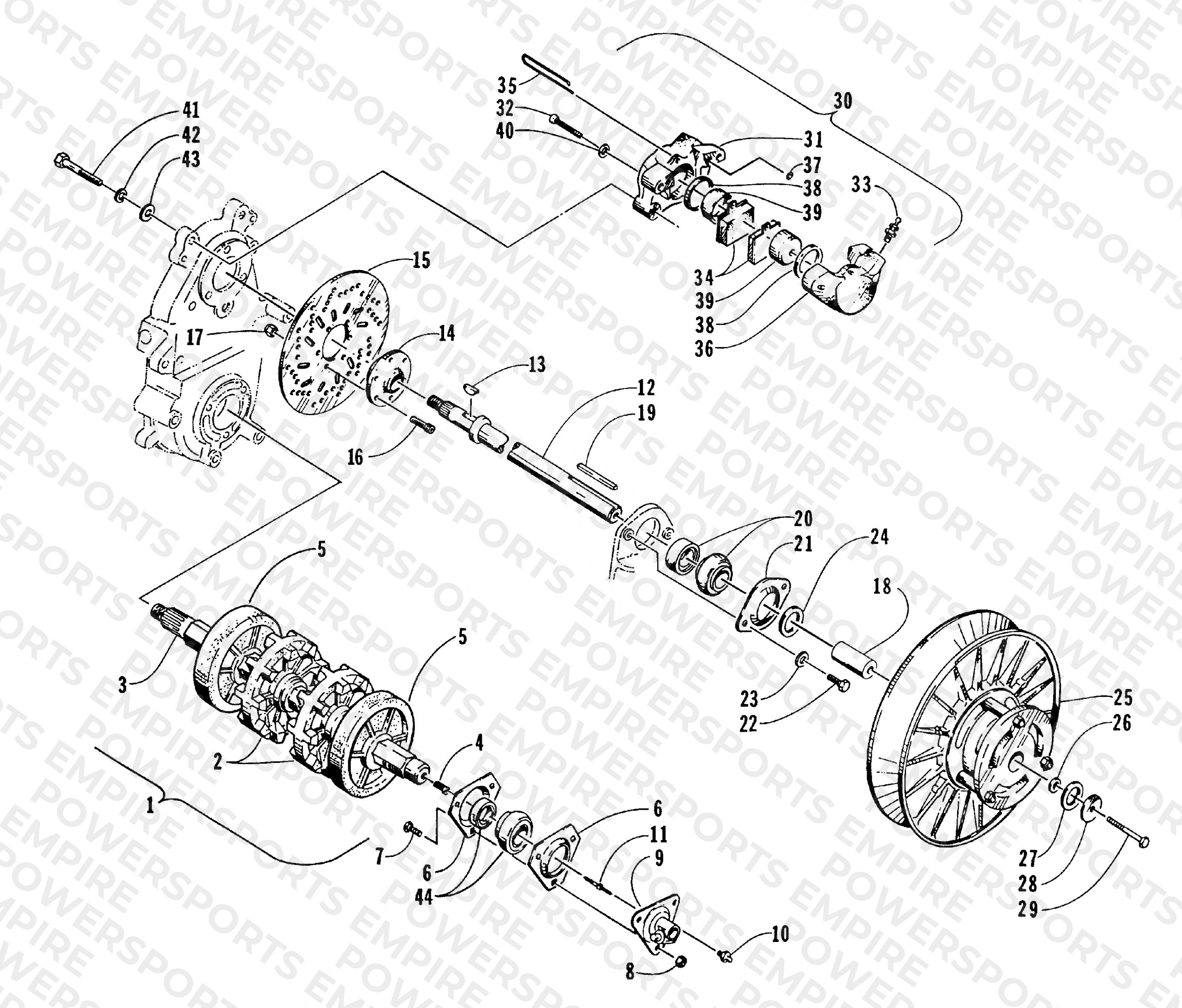 DRIVE TRAIN SHAFTS AND BRAKE ASSEMBLIES