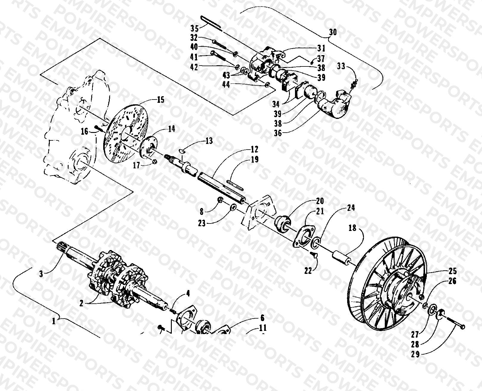 DRIVE TRAIN SHAFTS AND BRAKE ASSEMBLIES