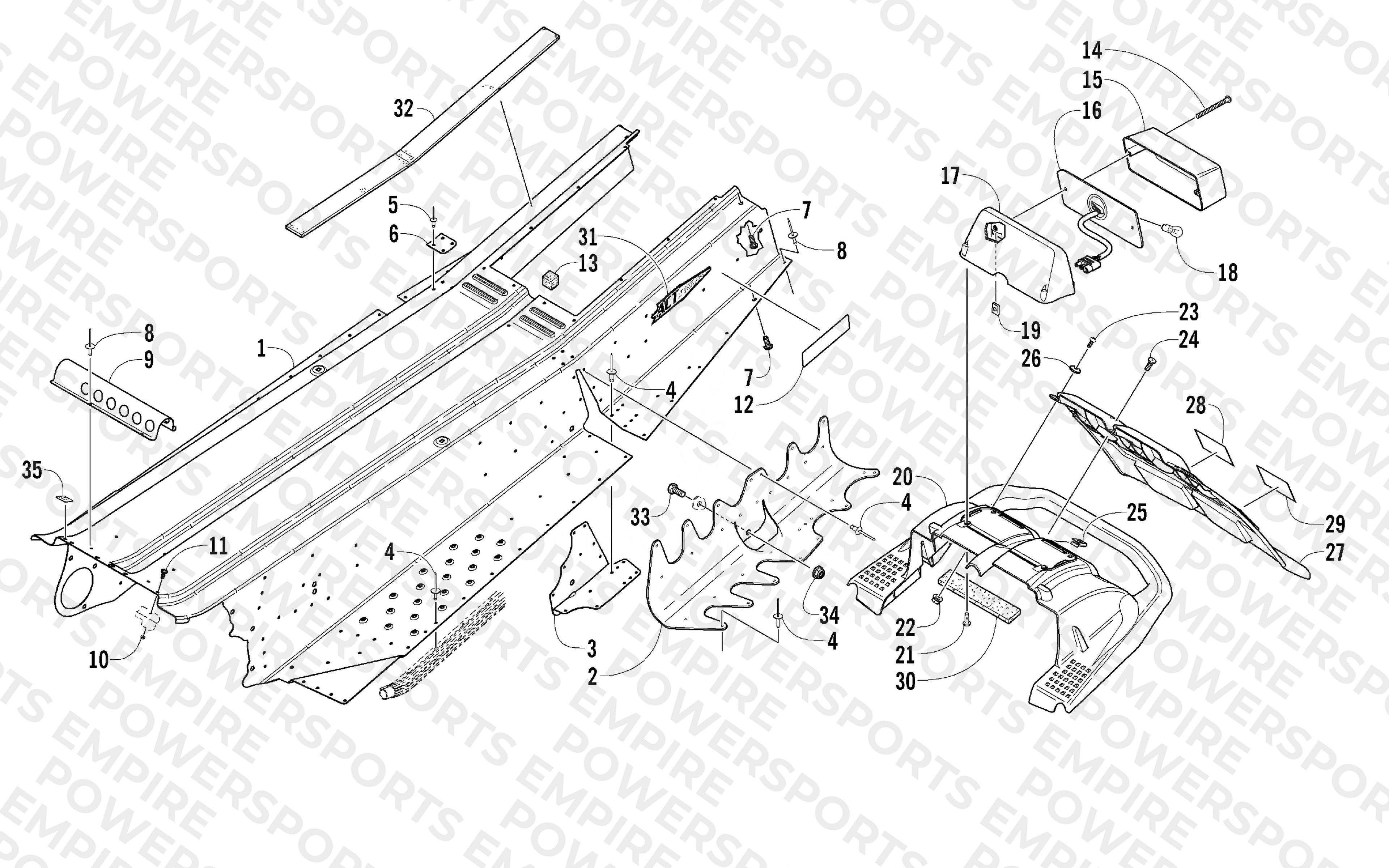 TUNNEL, REAR BUMPER, AND TAILLIGHT ASSEMBLY