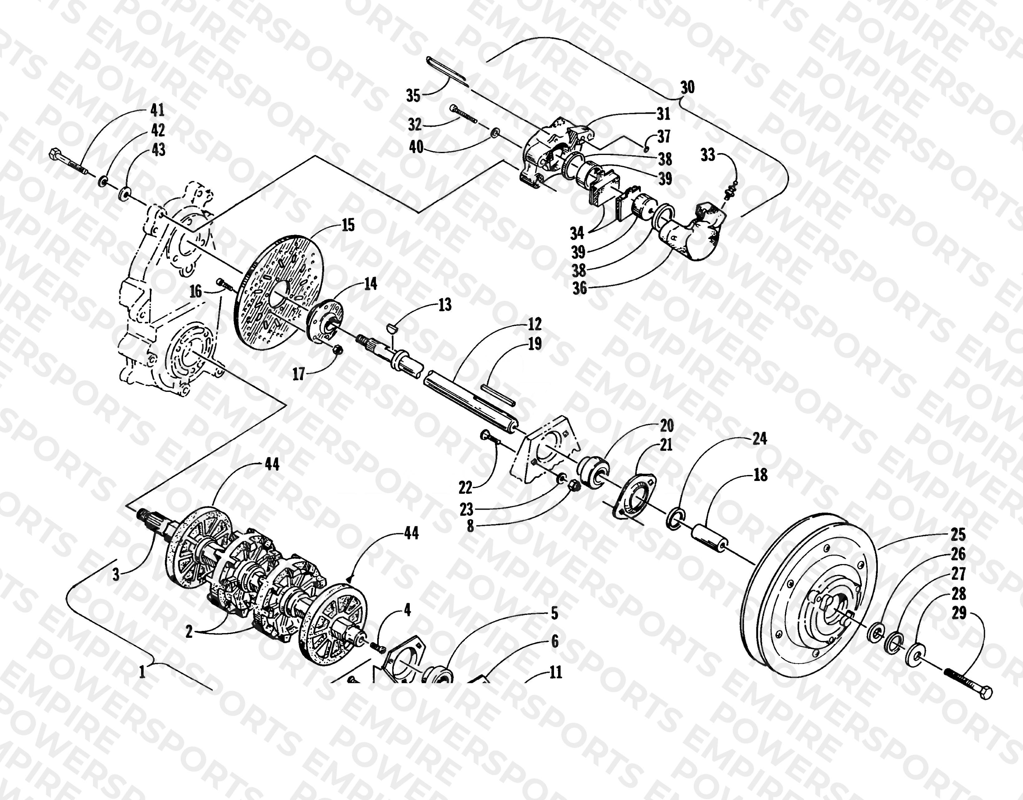 DRIVE TRAIN SHAFTS AND BRAKE ASSEMBLIES