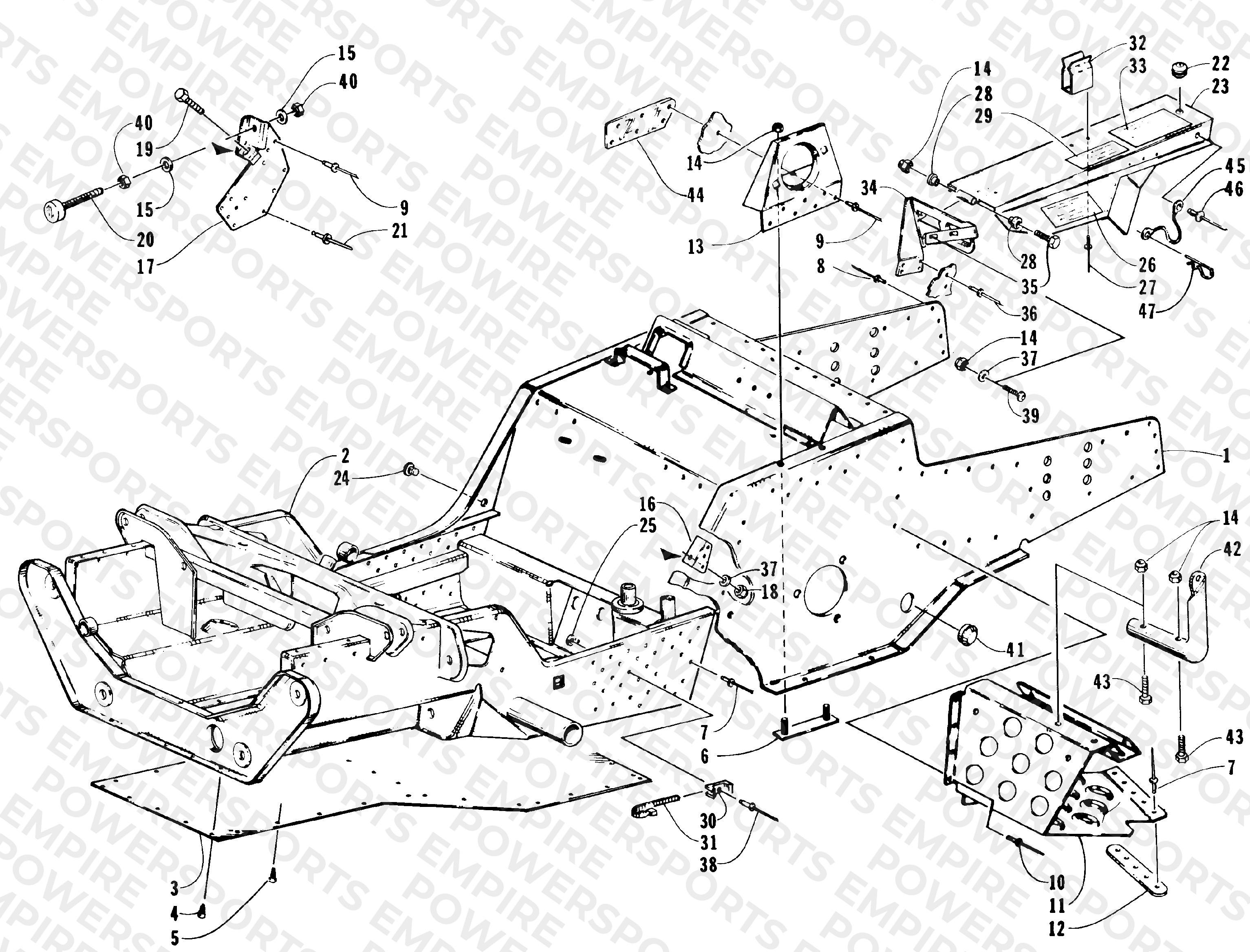 FRONT FRAME, FOOTREST AND GUARD ASSEMBLY