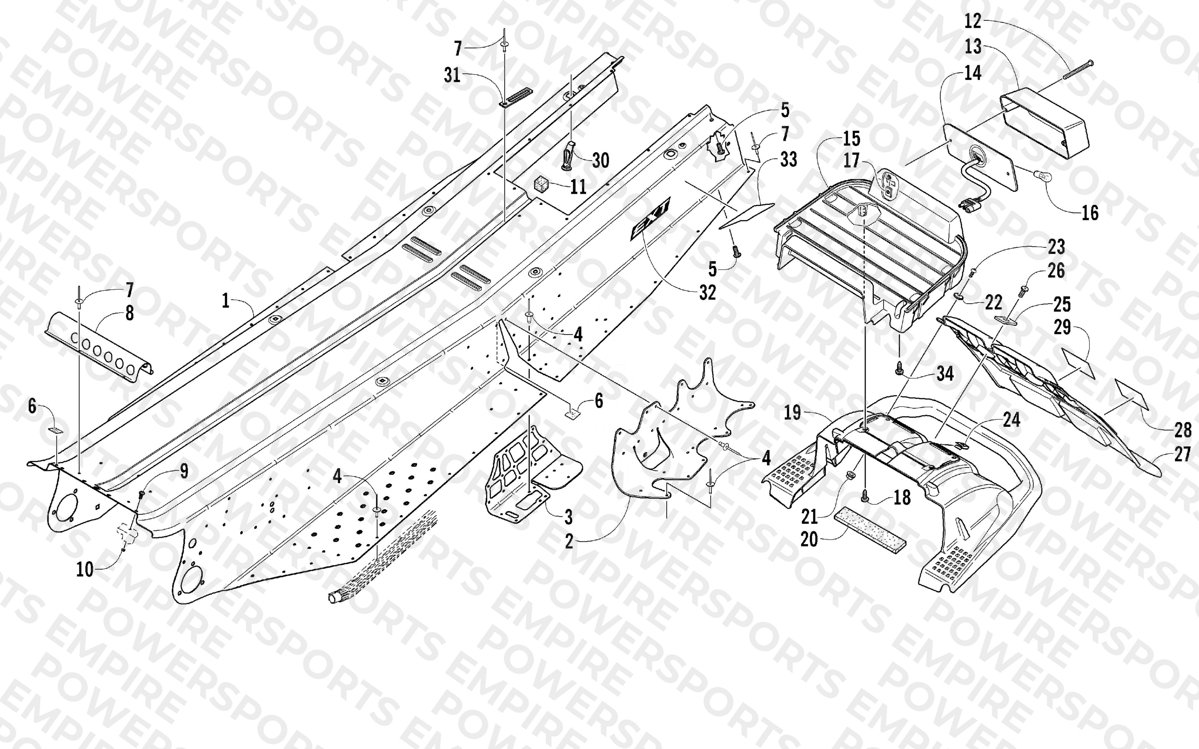 TUNNEL, REAR BUMPER, AND TAILLIGHT ASSEMBLY