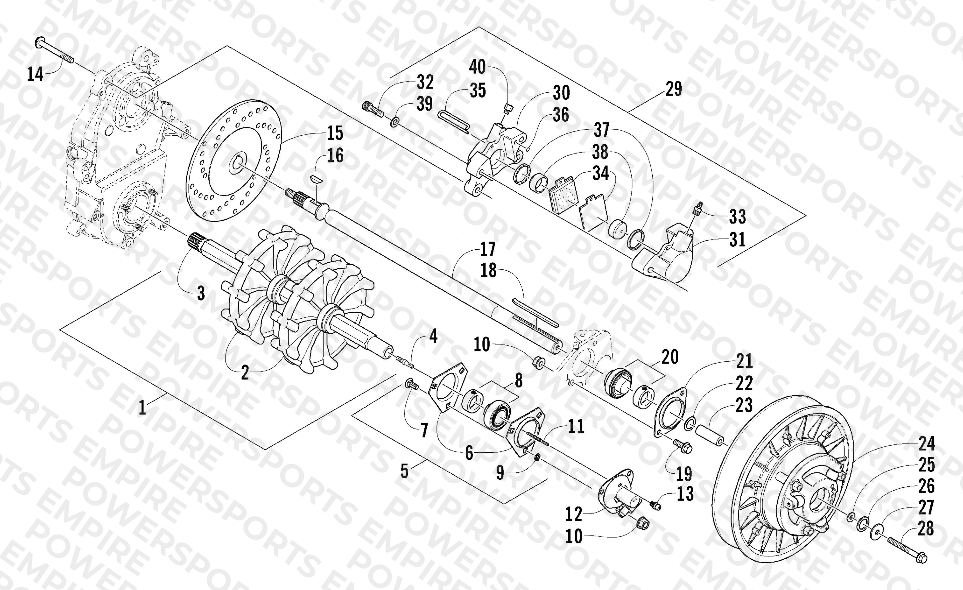 DRIVE TRAIN SHAFTS AND BRAKE ASSEMBLIES
