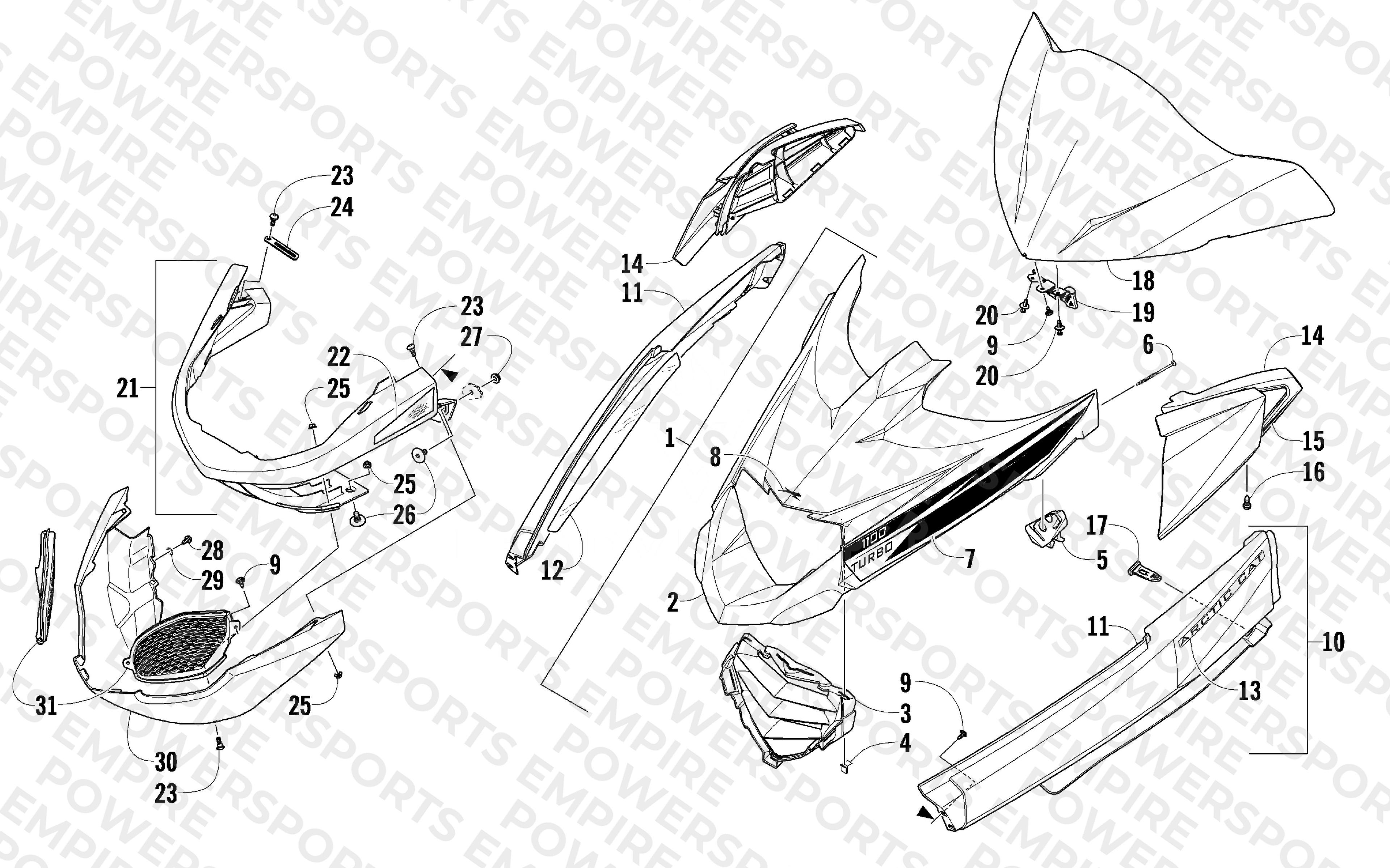 HOOD, WINDSHIELD, AND FRONT BUMPER ASSEMBLY