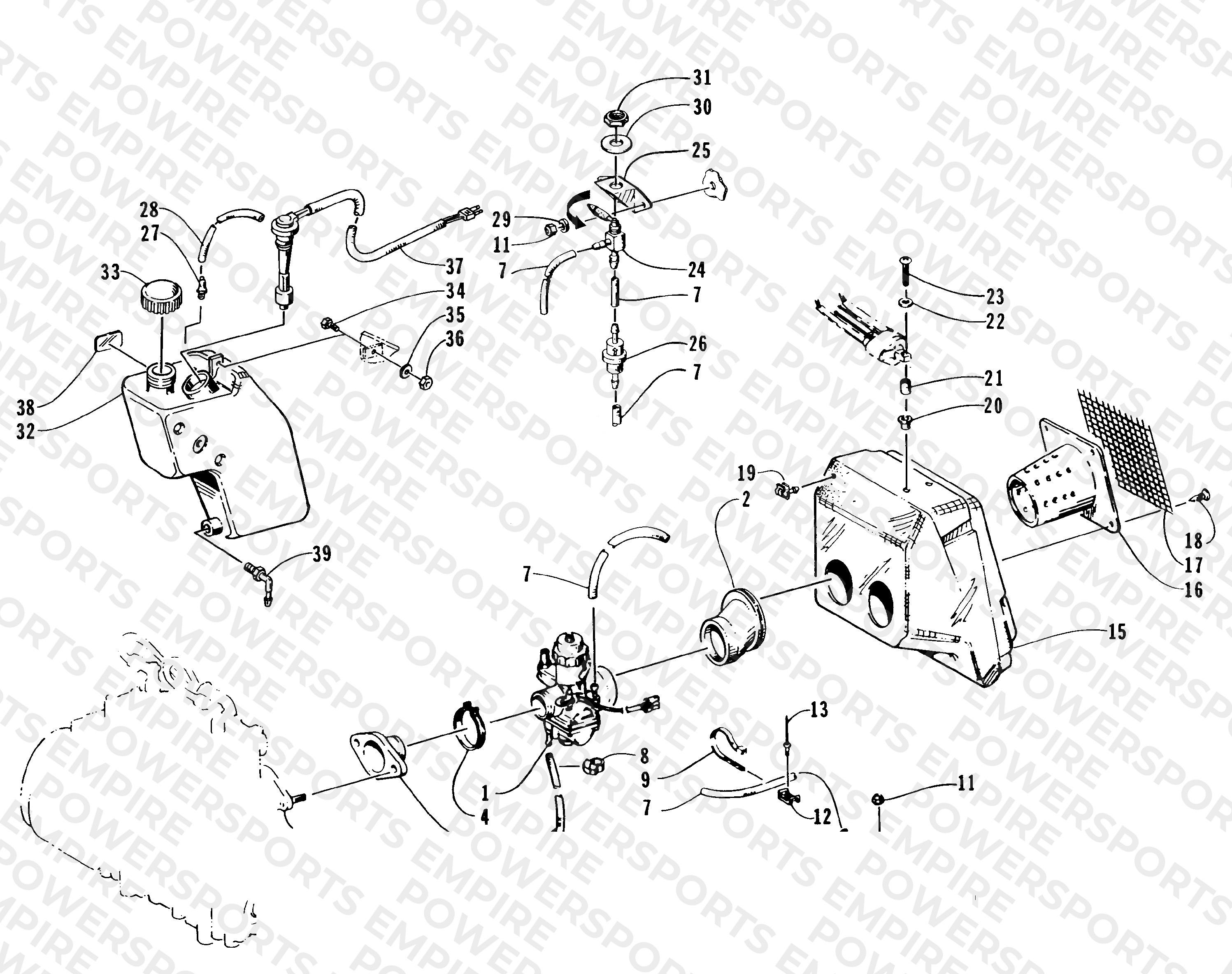 CARBURETOR, FUEL PUMP, OIL TANK, AND SILENCER