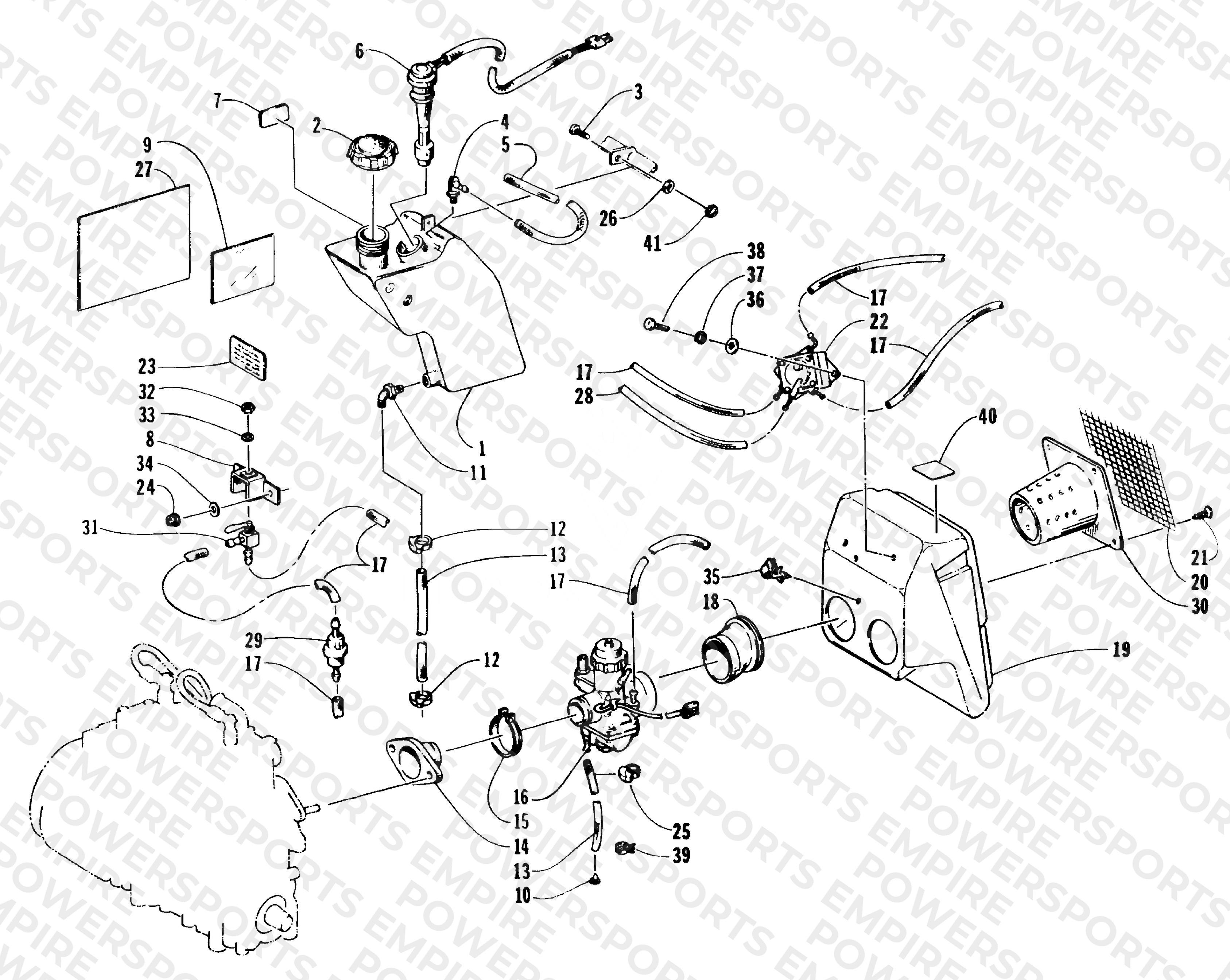 OIL TANK, CARBURETOR, FUEL PUMP, AND SILENCER