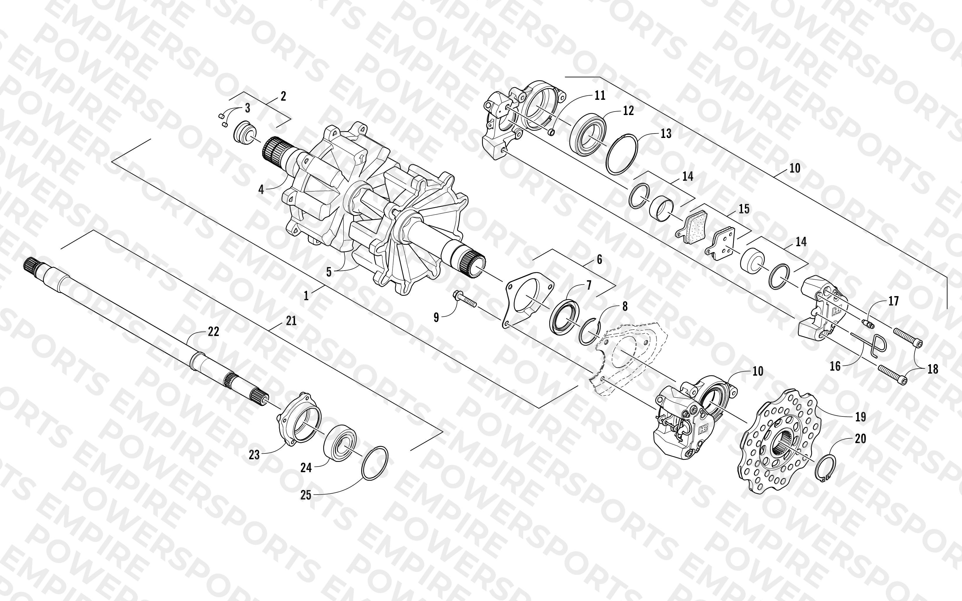 DRIVE TRAIN SHAFTS AND BRAKE ASSEMBLIES