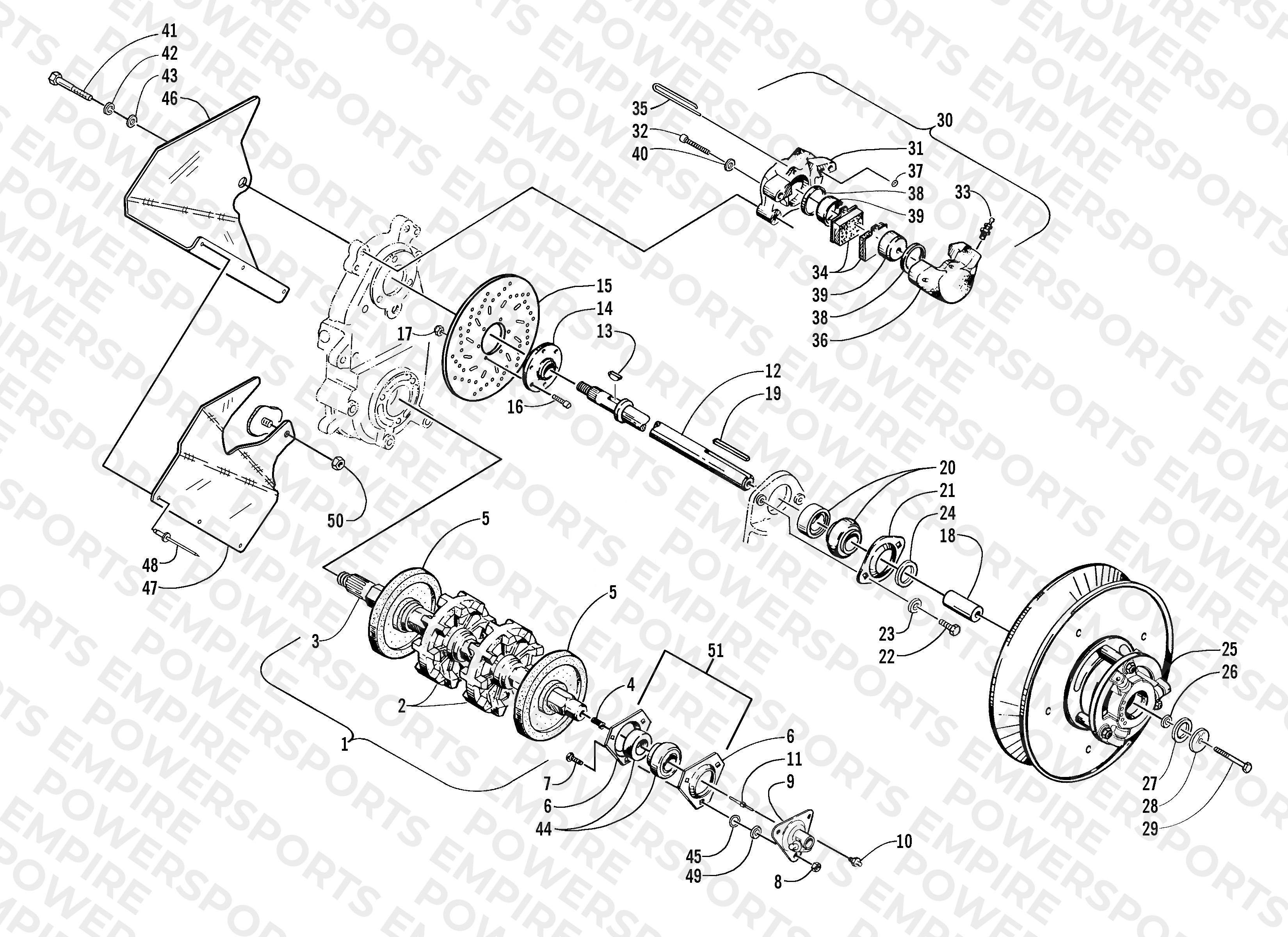 DRIVE TRAIN SHAFTS AND BRAKE ASSEMBLIES