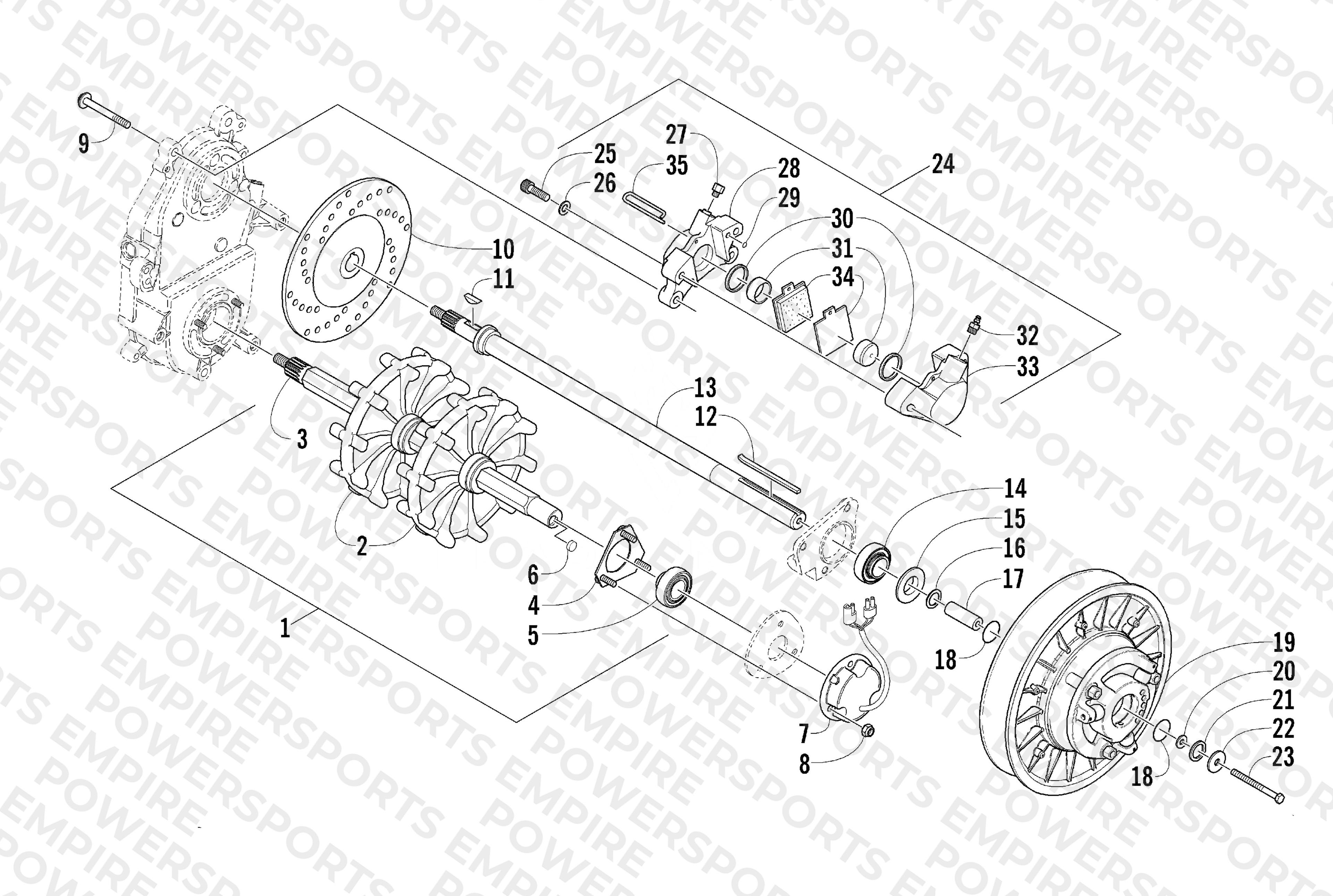 DRIVE TRAIN SHAFTS AND BRAKE ASSEMBLIES