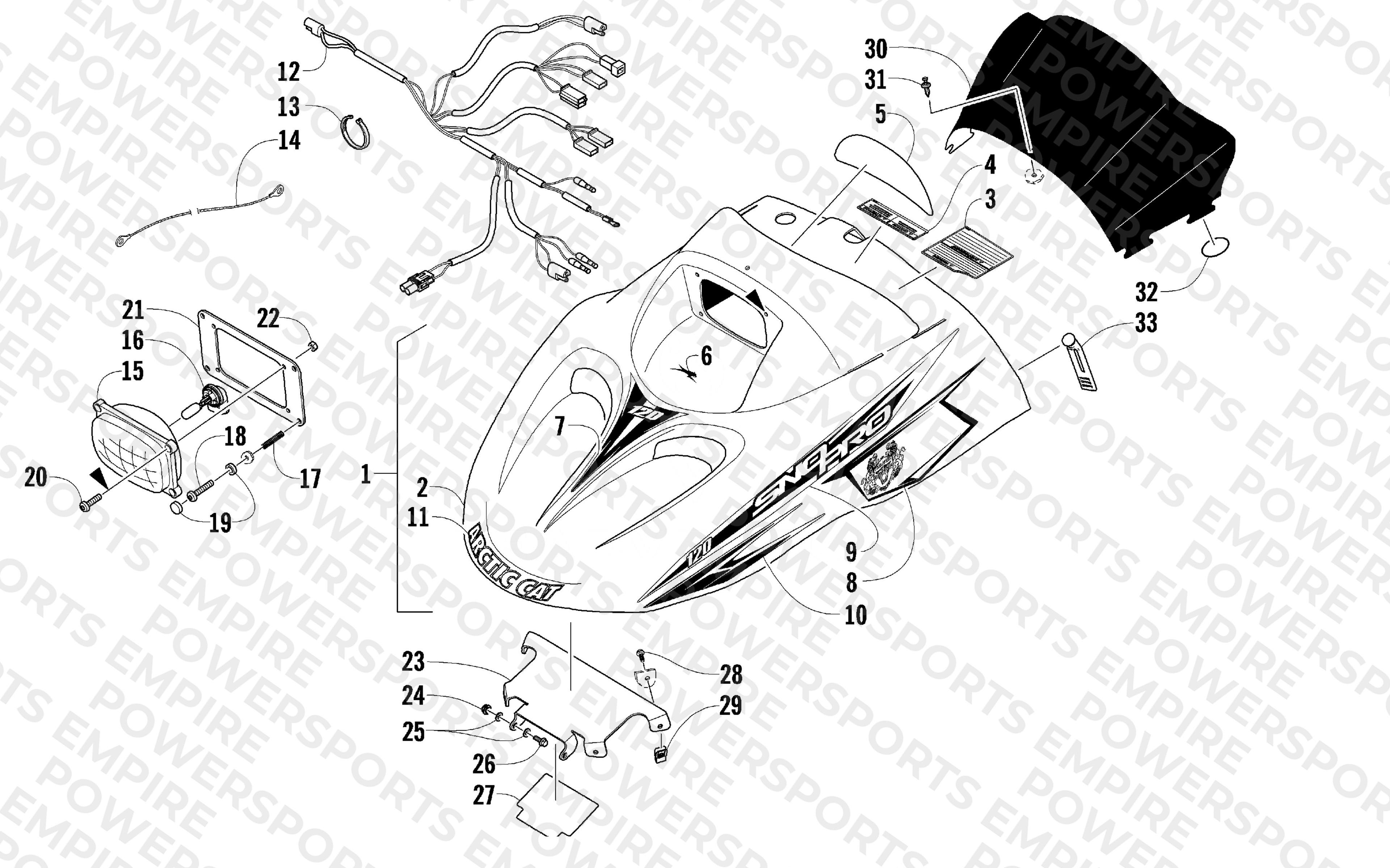 HOOD, HEADLIGHT, AND WINDSHIELD ASSEMBLY