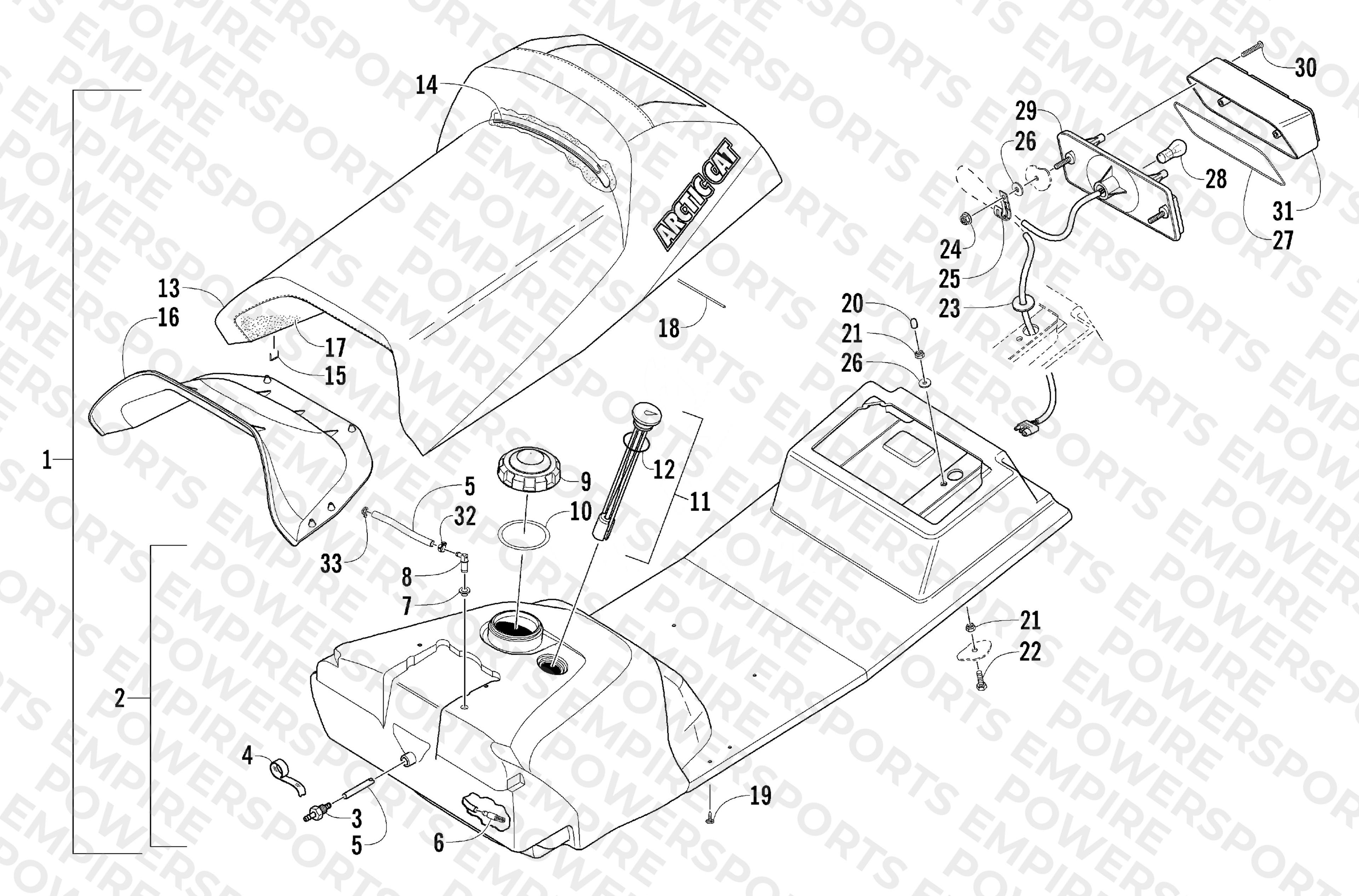GAS TANK, SEAT, AND TAILLIGHT ASSEMBLY