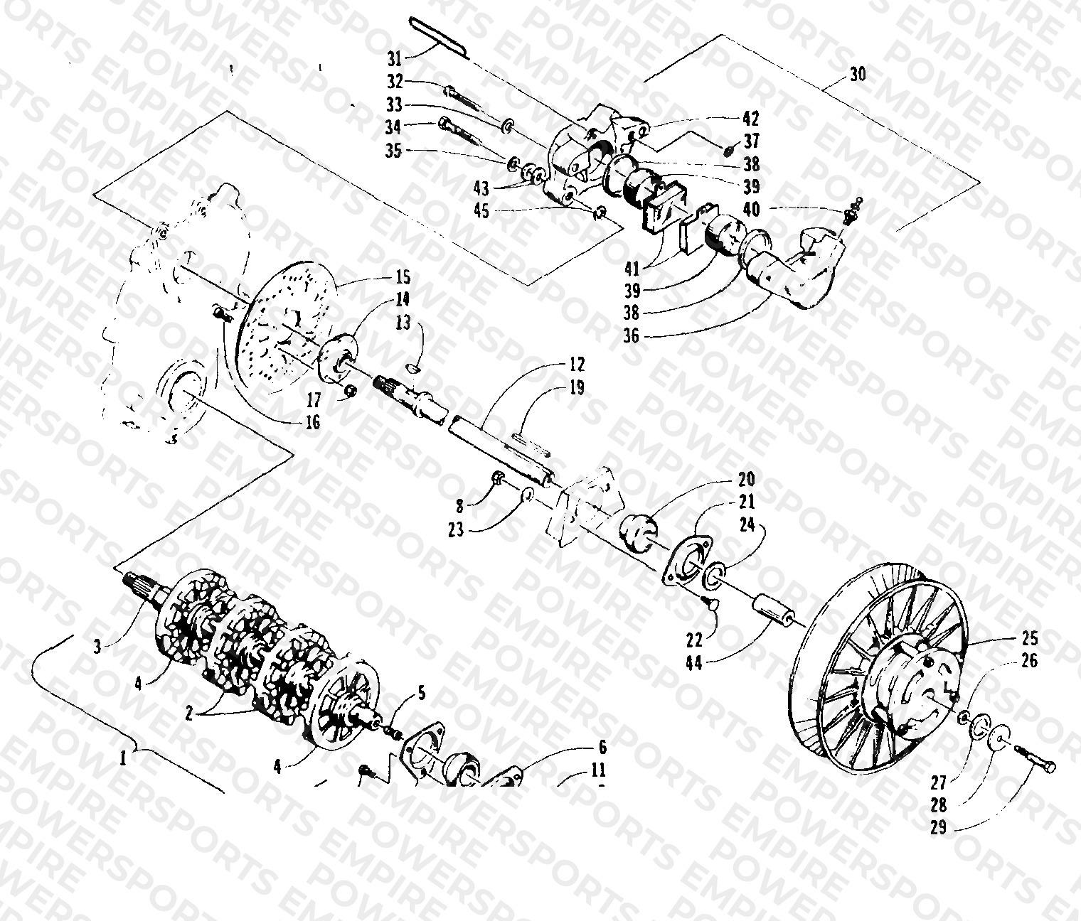 DRIVE TRAIN SHAFTS AND BRAKE ASSEMBLIES