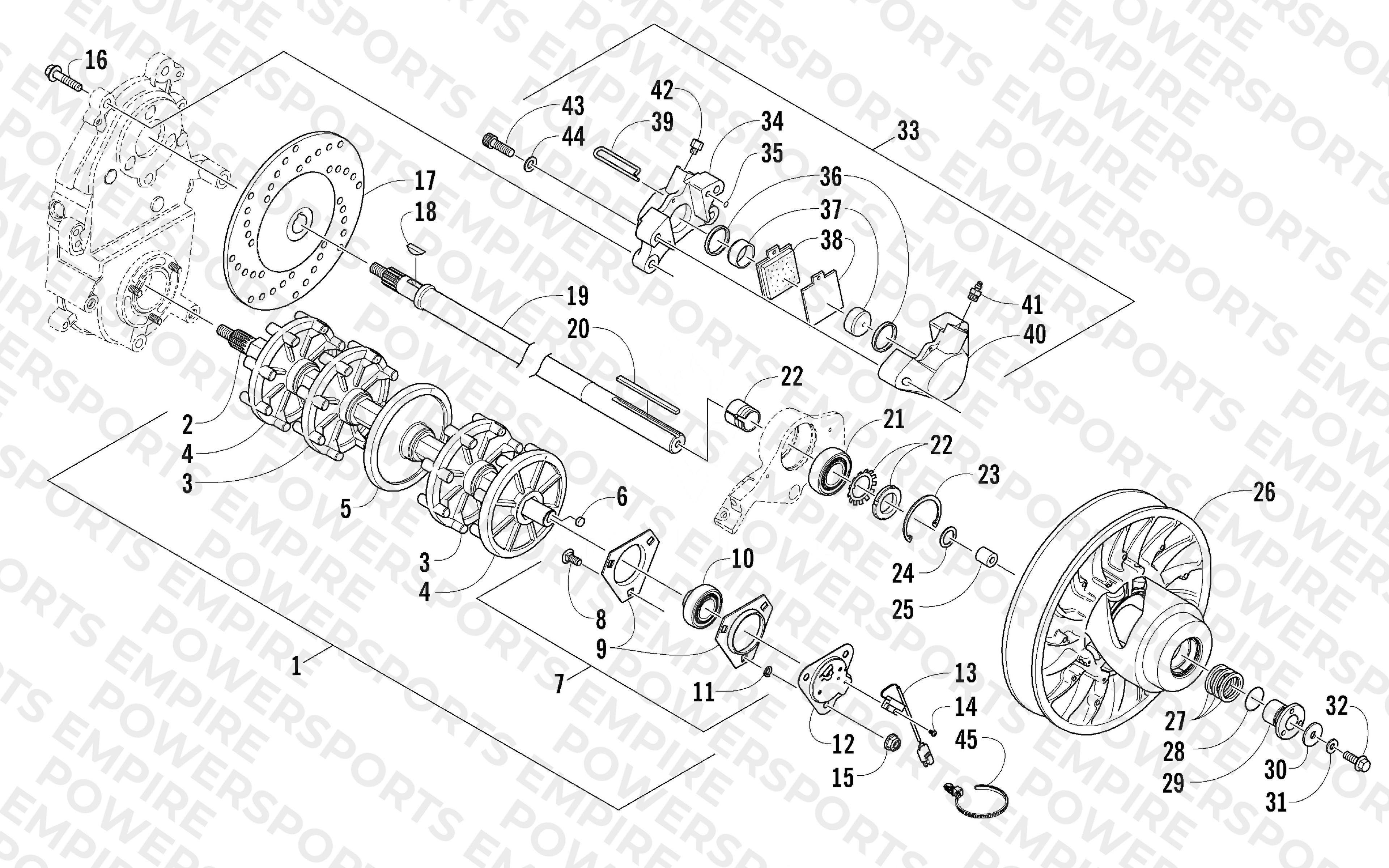 DRIVE TRAIN SHAFTS AND BRAKE ASSEMBLIES