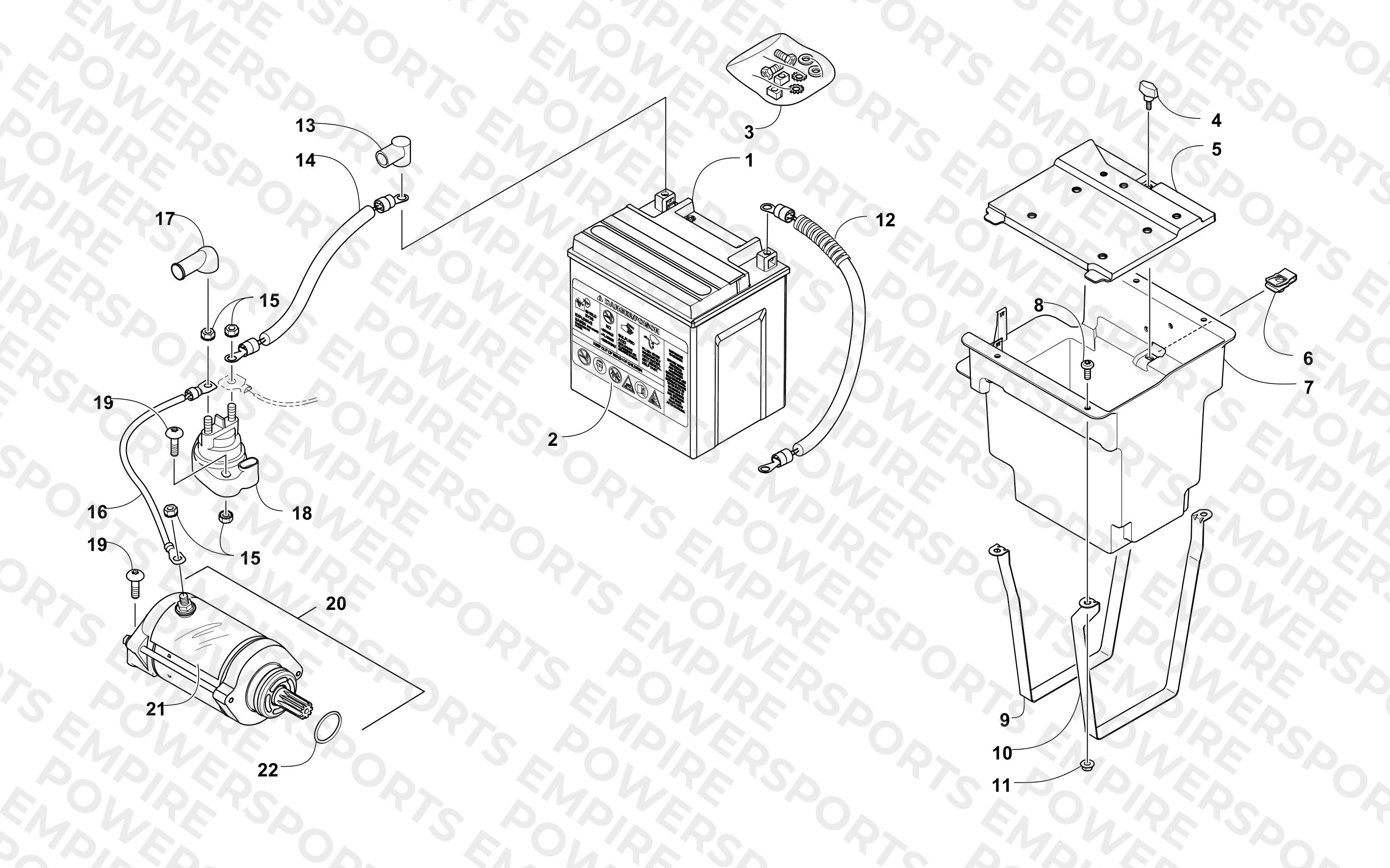 BATTERY AND STARTER MOTOR ASSEMBLY